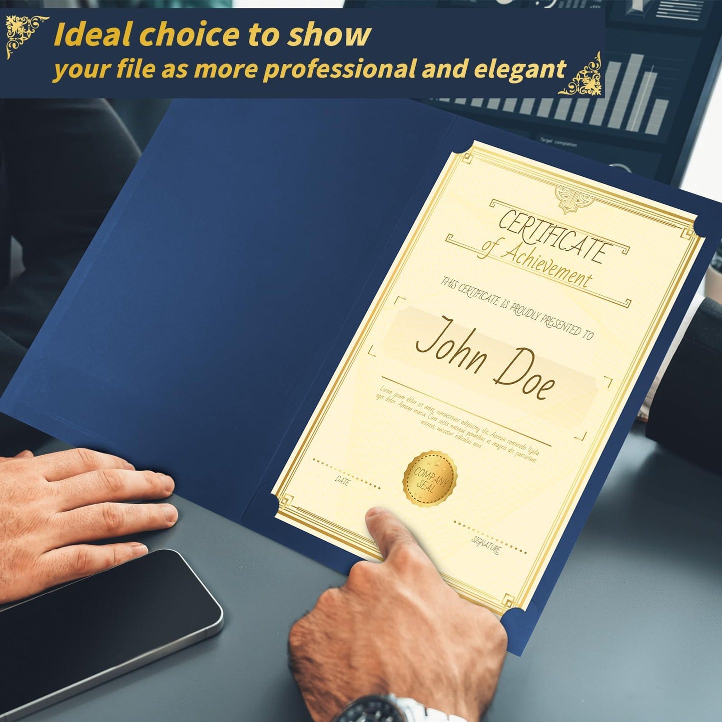 50 Pcs Certificate Holders Bulk, Navy Blue Diploma Covers Gold Foil Border, Document Covers for Letter Size 8.5x11 Award Certificates, Cardstock, Document Papers, Graduation