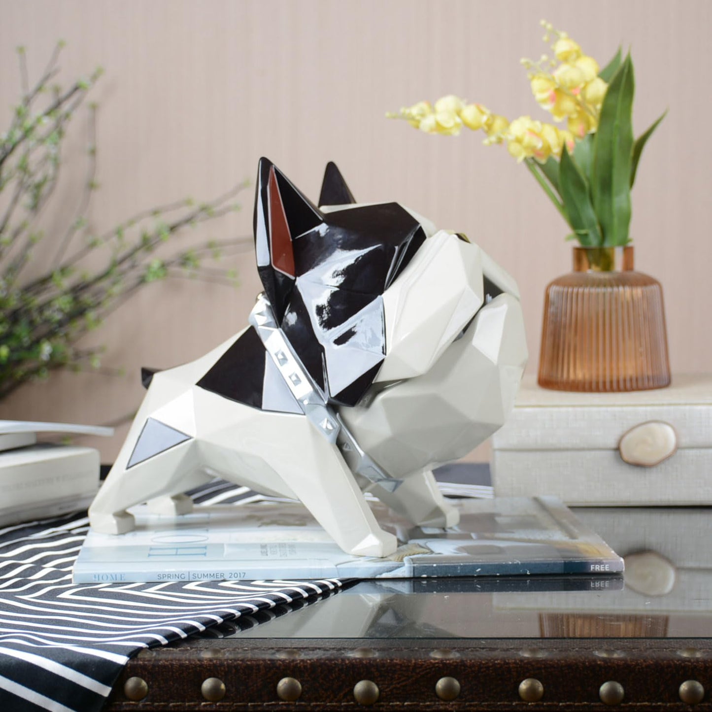 HAUCOZE Closable Candy Dish Key Bowl Storage Bulldog Statue Modern Home Decor Table Centerpiece Gift for Living Room 9.4 Inch