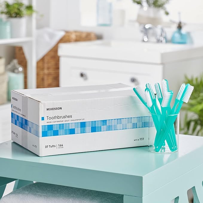 McKesson Toothbrush, Soft Bristle, Single Use/Disposable, Green, 144 Count, 10 Packs, 1440 Total