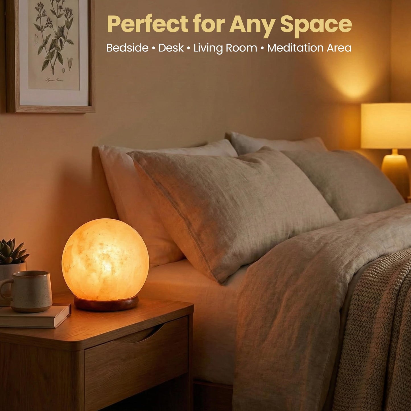 SAF Naturals Himalayan Natural Salt Lamp, Globe Shape, 6 Inch Diameter, with Dimmer Cable