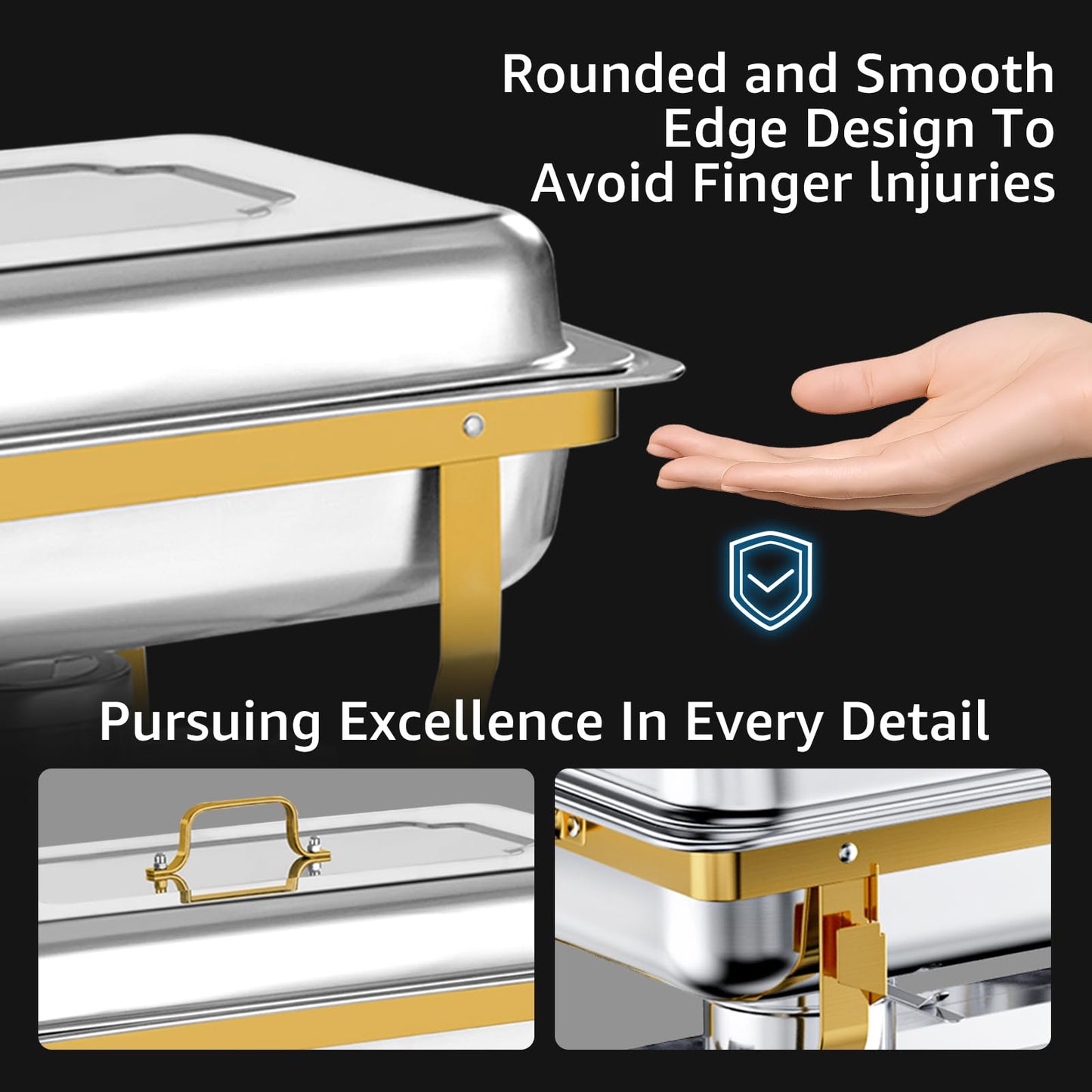 Jacgood Chafing Dishes for Buffet, 4 Pack 8QT Chafers and Buffet Warmers Sets for Parties, Catering, Weddings, Christmas, Events Serving, Gold