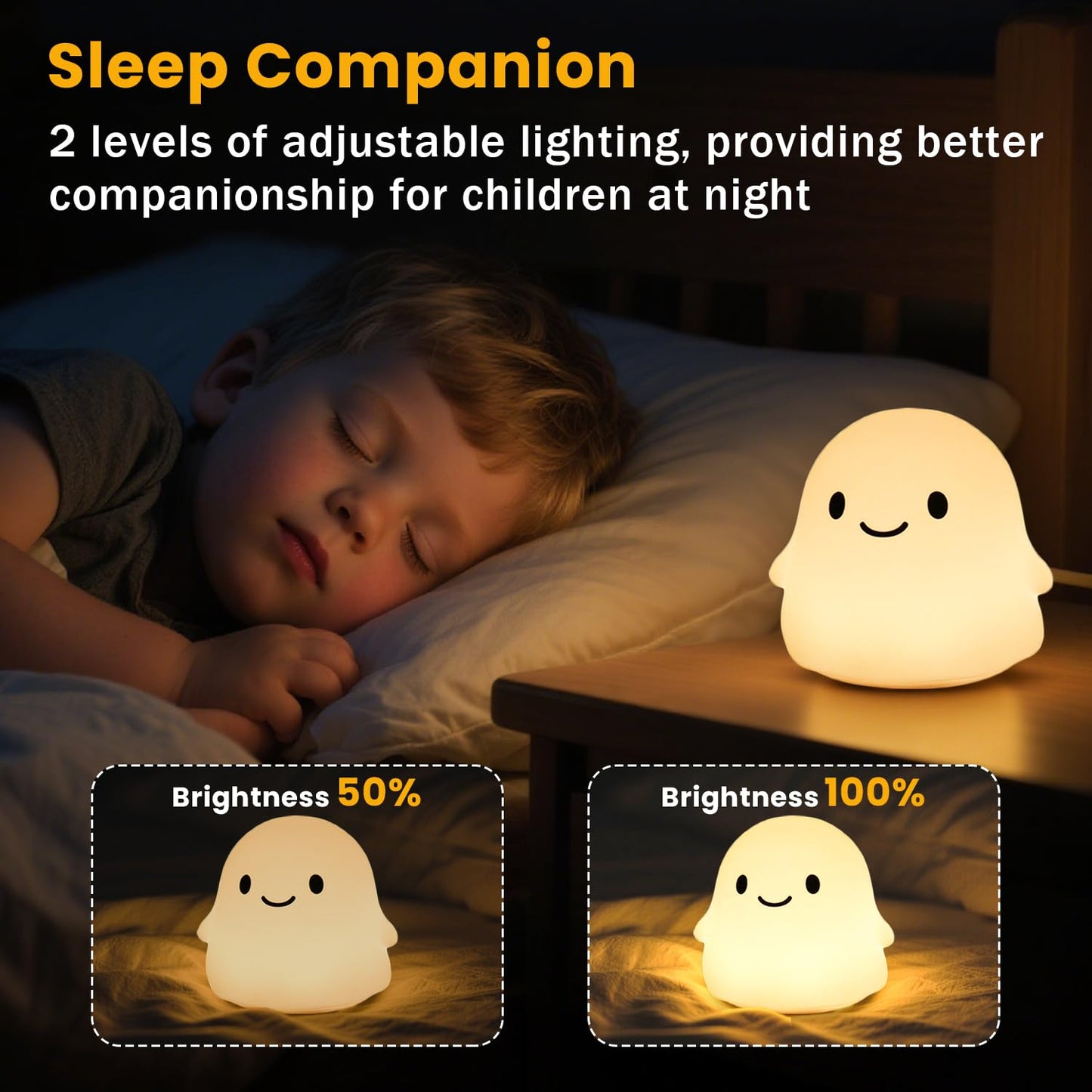 Daixinde Ghost Night Light, Squishy Halloween Gifts with 50Hrs Battery, Tap Control 2 Brightness, 30Min Auto-Off, Rechargeable Cloud Lamp for Kids Bedroom, [Mothers Day Gifts]