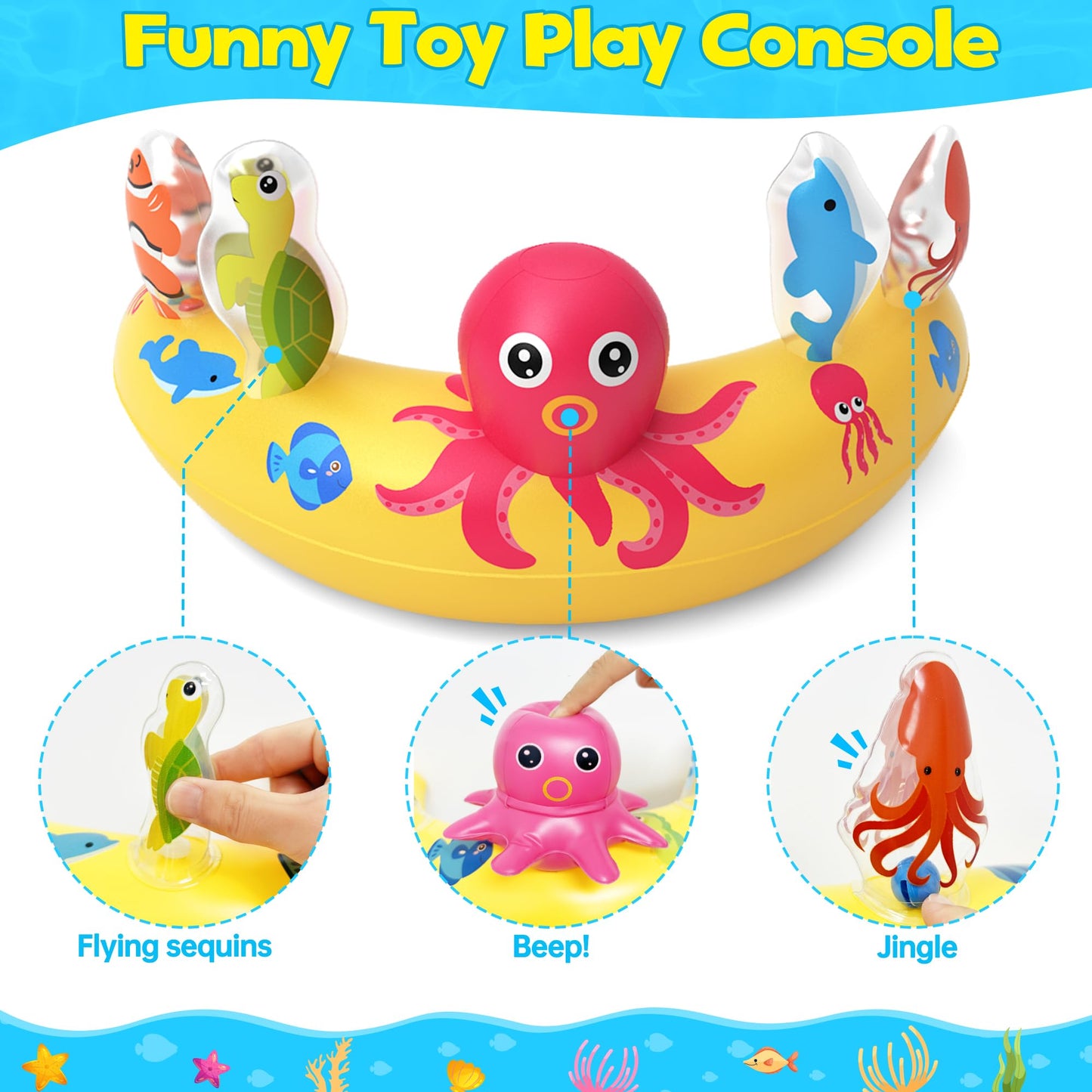 ZIZZ Baby Pool Float with Canopy - Inflatable Baby Swimming Float with UPF50+Sun Protection, Infant Pool Float with Toy Play Console Adjustable Seat for Boys Girls Toddler 6-36 Months