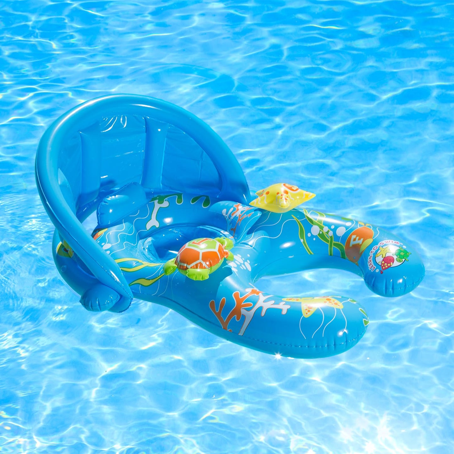 Poolmaster Mommy & Me Baby Pool Float with Sun Shade, Infant and Toddler Swim Float for Ages 8–24 Months, Dual Ring Shared Swim Design with Drop Seat for Comfort and Safety