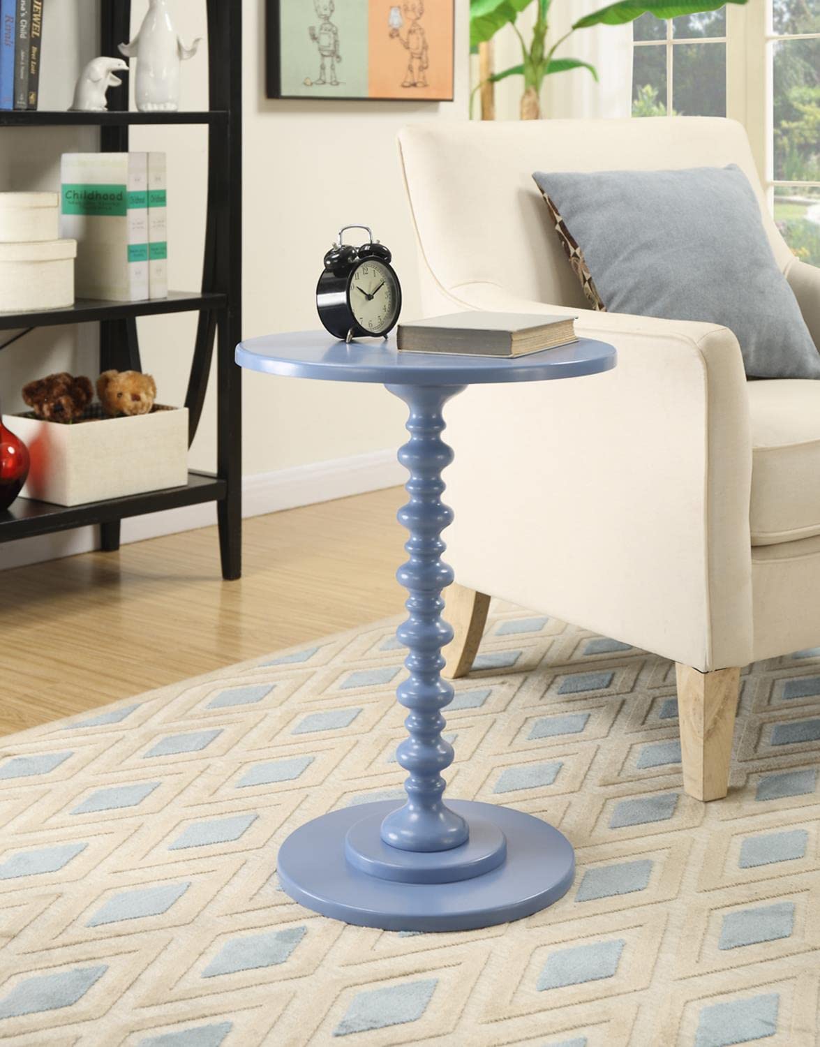 Convenience Concepts Palm Beach Spindle Table 17.75" -Traditional Solid Wood Round Side Accent, Display Pedestal for Transitional Living Room, Entryway, Hallway, or Bedroom, Blue