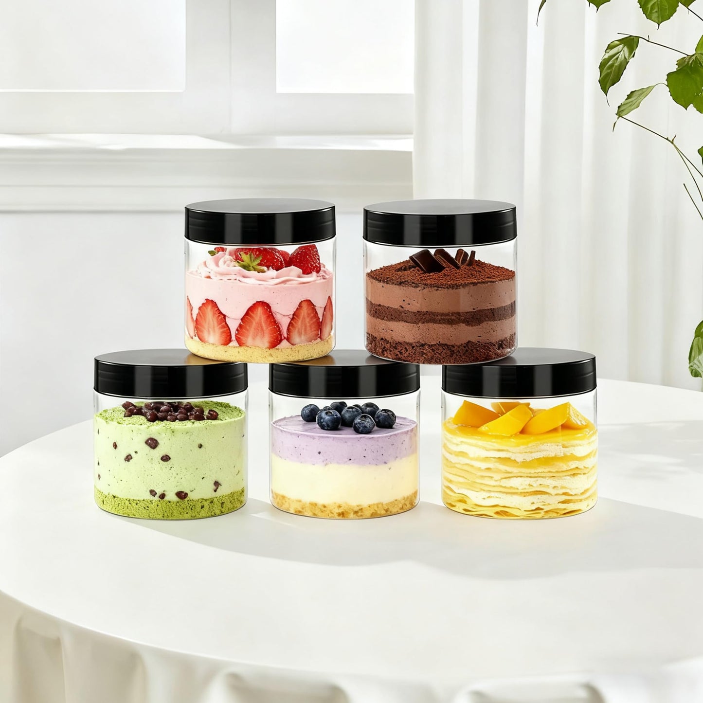 WYIPOLZI 12oz Plastic Jars with Lids, 24 Pack Clear PET Jars Containers with Black Lids, Leakproof Round Plastic Storage Jar with Pen & Labels for Dry Food Storage, Candy, Crafts