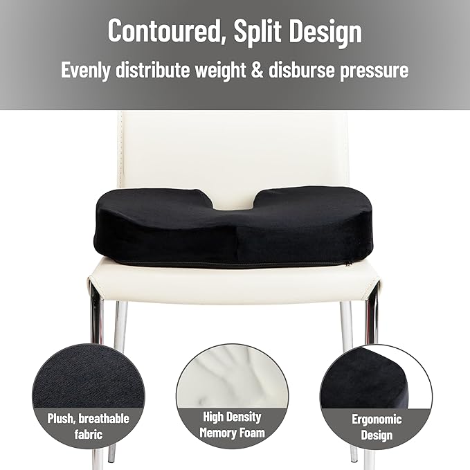 Mind Reader Memory Foam Seat Cushion, Air-Cloud Technology, Ergonomic Pressure Relief for Office, Car, and More, Relieves Hip, Tailbone, Coccyx & Sciatica Pain, 18" L x 13.5" W x 2.75" H, Black