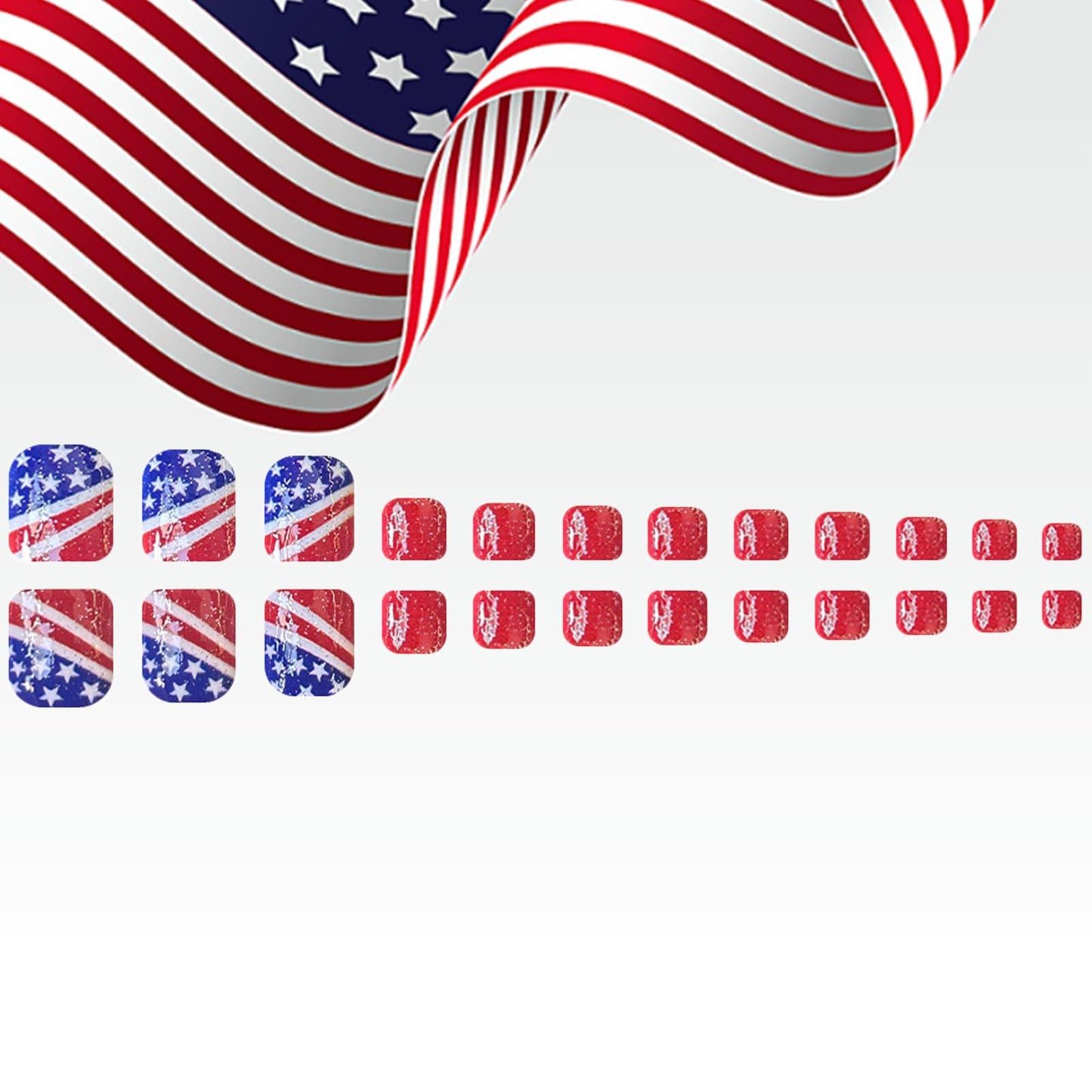 Independence Day Press on Toenails Short Square Fake Toe Nails with American Flag Design Red Blue False Toenails 4th of July Toe Nails Press on Summer Glossy Acrylic Toenails for Women 24Pcs