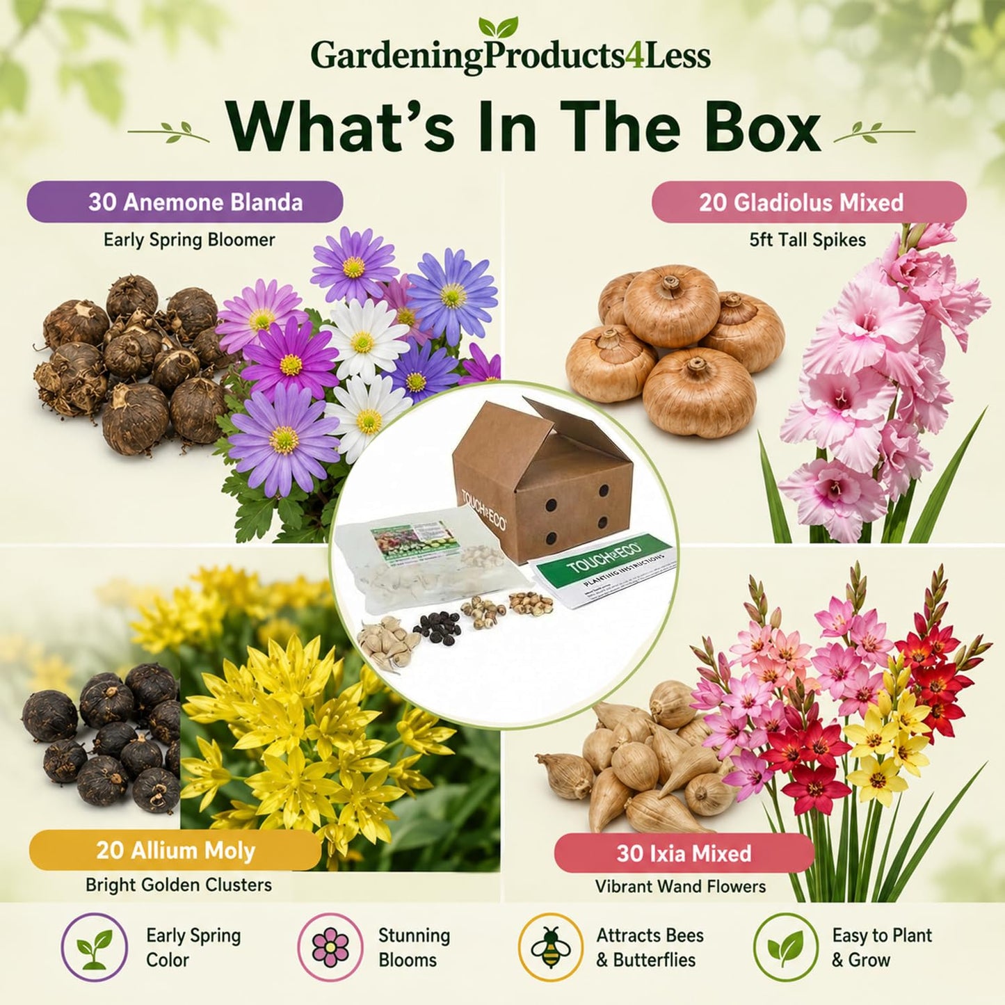 Flower Bulbs for Planting - Complete Spring & Summer 100 Bulbs, Bees& Butterflies Collection -Attracts Bees, Butterflies & Hummingbirds - Easy to Grow Perennials - 1000's Sold