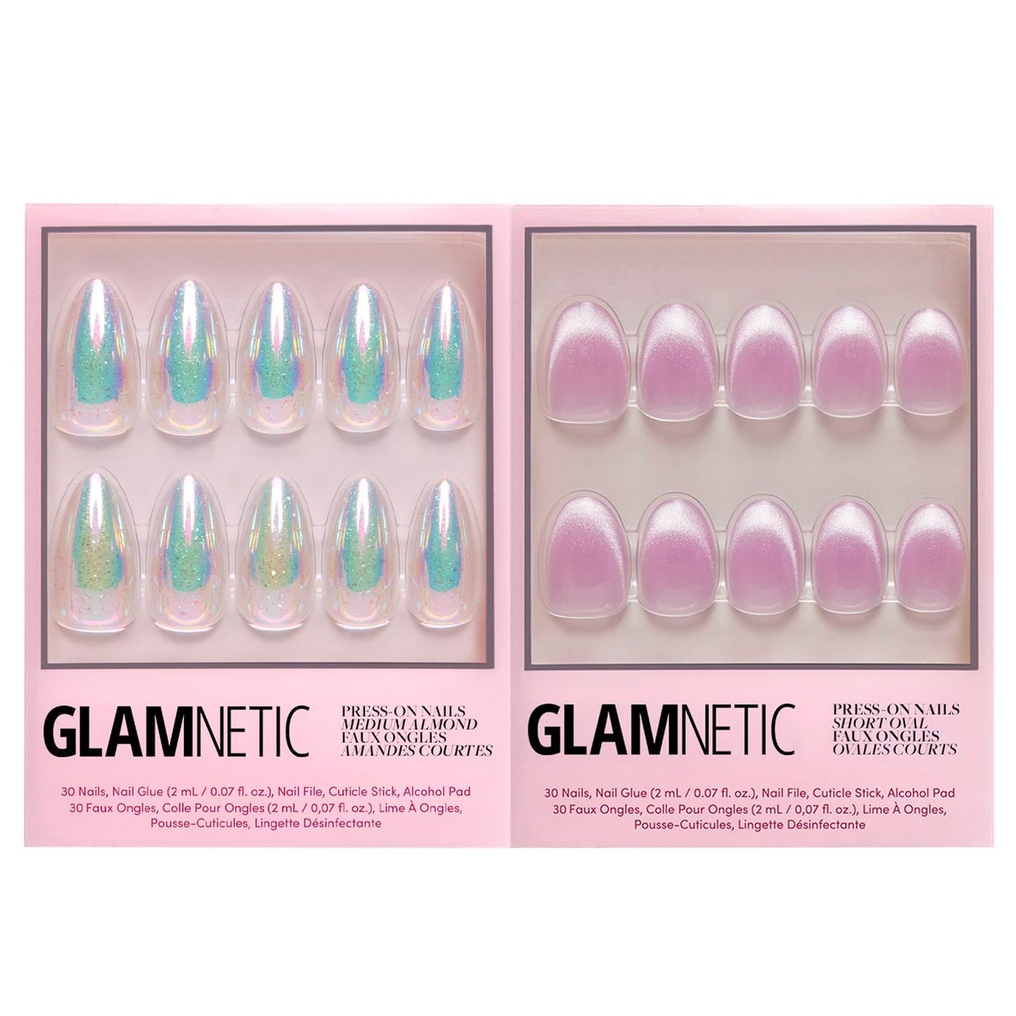 Glamnetic Press-On Nails Bundle - Stardust & Fairy Dust | Short Oval Glossy Light Yellow Fake Nails | Short Oval Beige-Pink False Nails with a Metallic Finish | Reusable, Salon-Quality Nail Kits