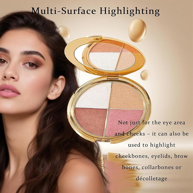 Eye & Cheek Palette- Eyeshadow and Highlighter Makeup, Highlighting Eye & Cheek Palette, Makeup Palettes Contour Kit, 4-in-1 Highlight ShadesMakeup, Defining the Face