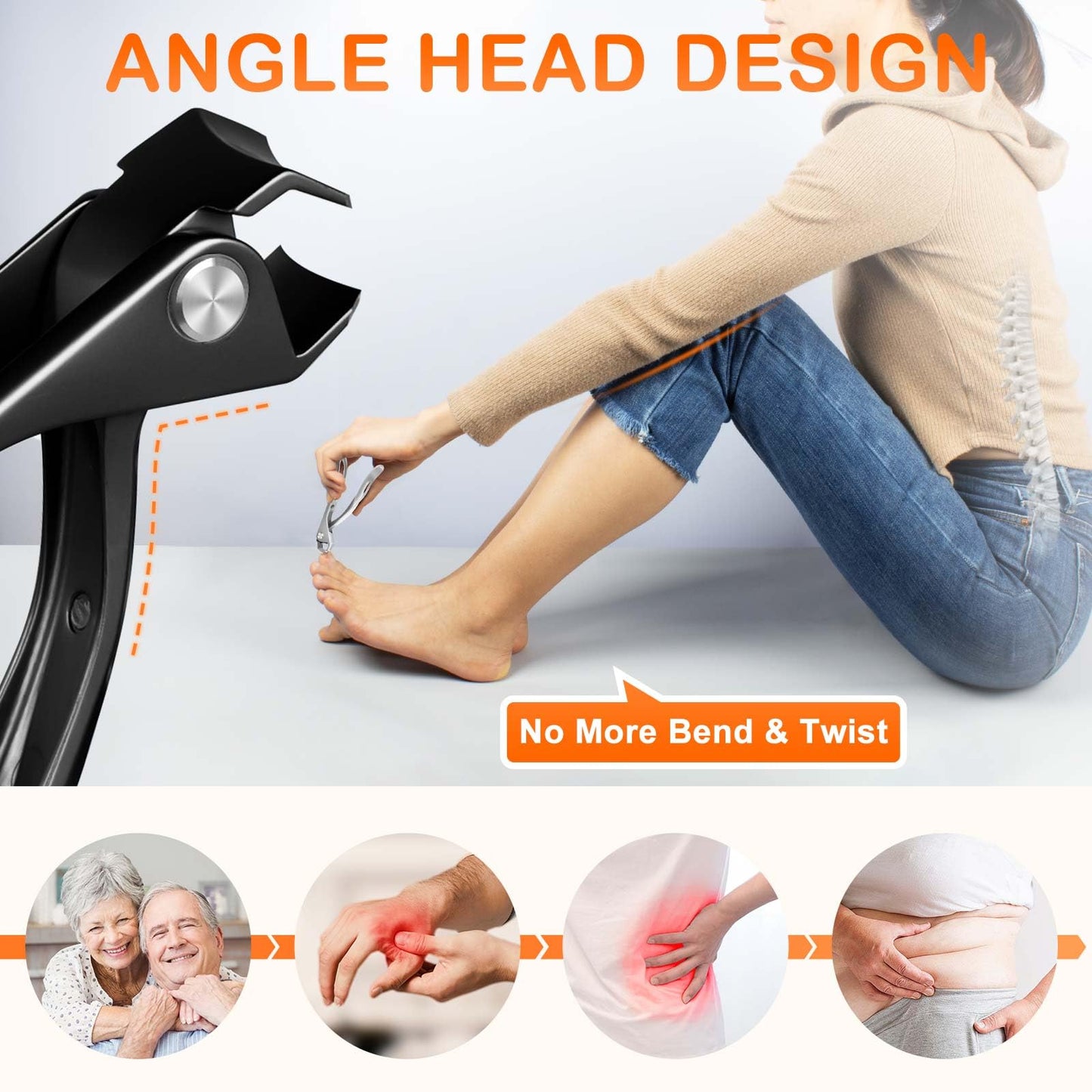 Ingrown Toenail Clippers, Edgy Nail Clipper for Thick Nails for Seniors, Slanted Nail Clippers for Men with Curved Blade, Heavy Duty Large Angled Fingernail Clipper with Wide Jaw