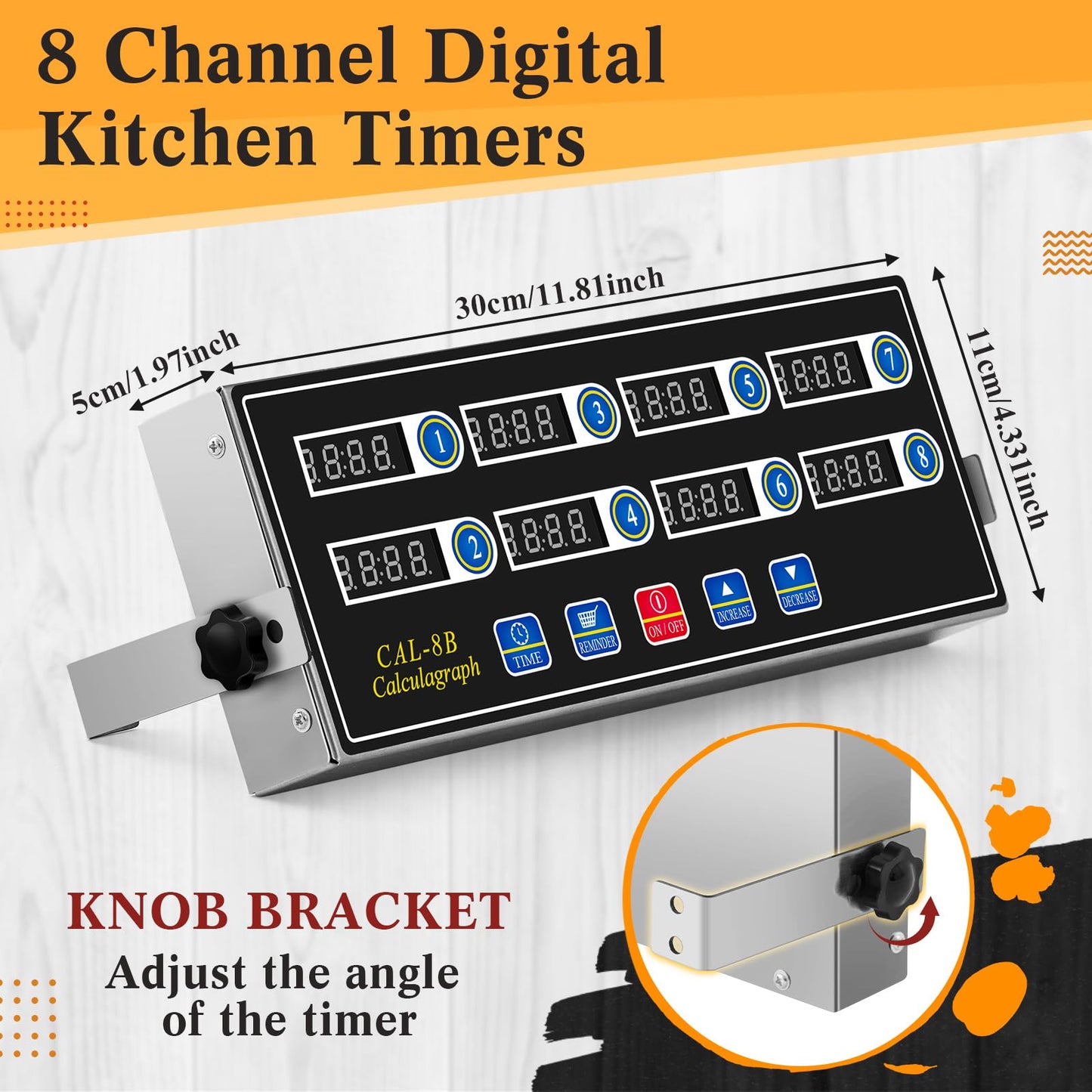 Relaxweex 1 Pack Commercial 8 Channel Digital Kitchen Timer, Multi-Countdown Timer with Loud Alarm & Large LCD Display, Wall Mount or Countertop for Restaurant, Fry Station, Baking & Lab Use