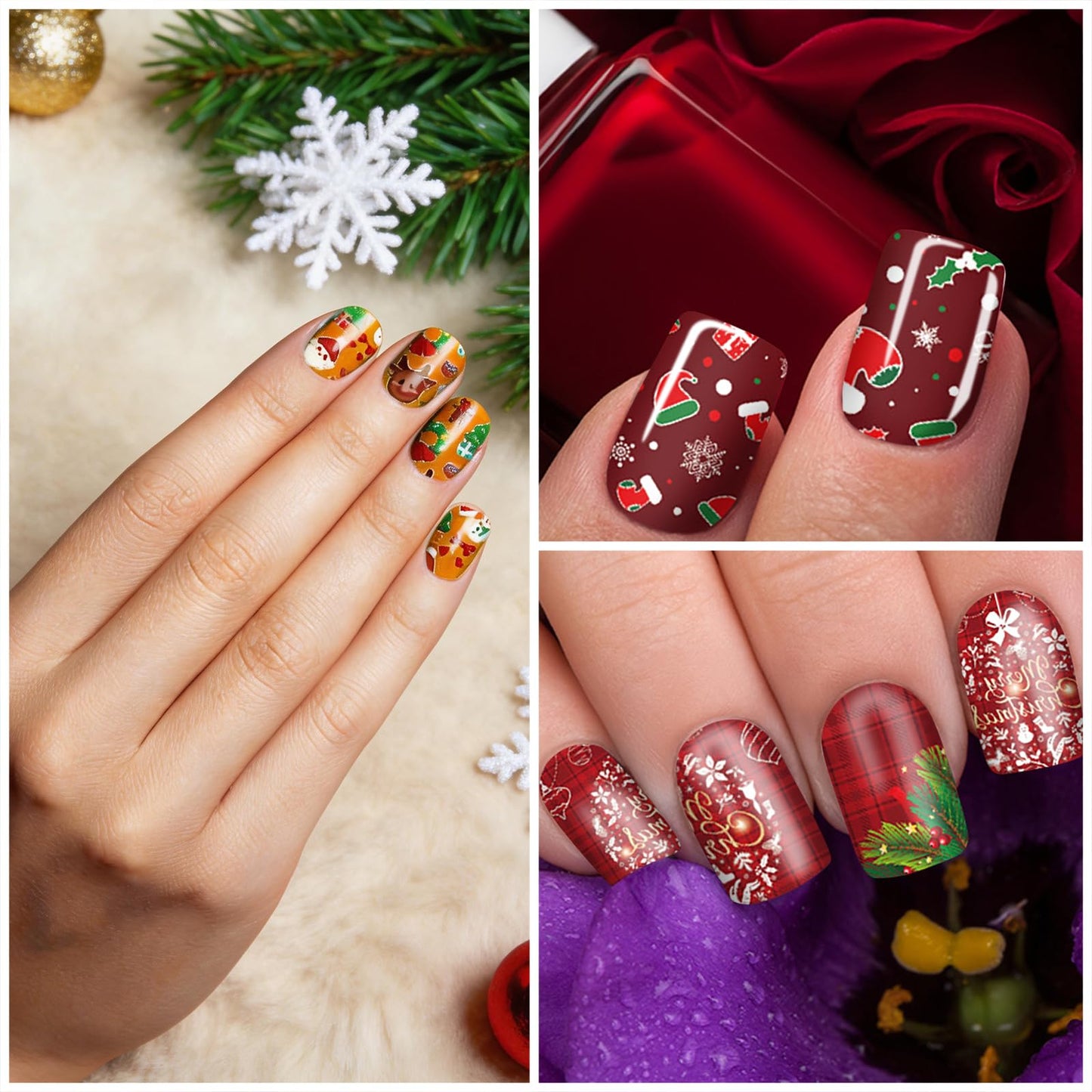 SILPECWEE 20 Sheets Christmas Nail Polish Strips Full Nail Wraps for Women Holiday Self Adhesive Nail Polish Stickers Gel Nail Strips Fingernail Manicure Stickers with 1pc File