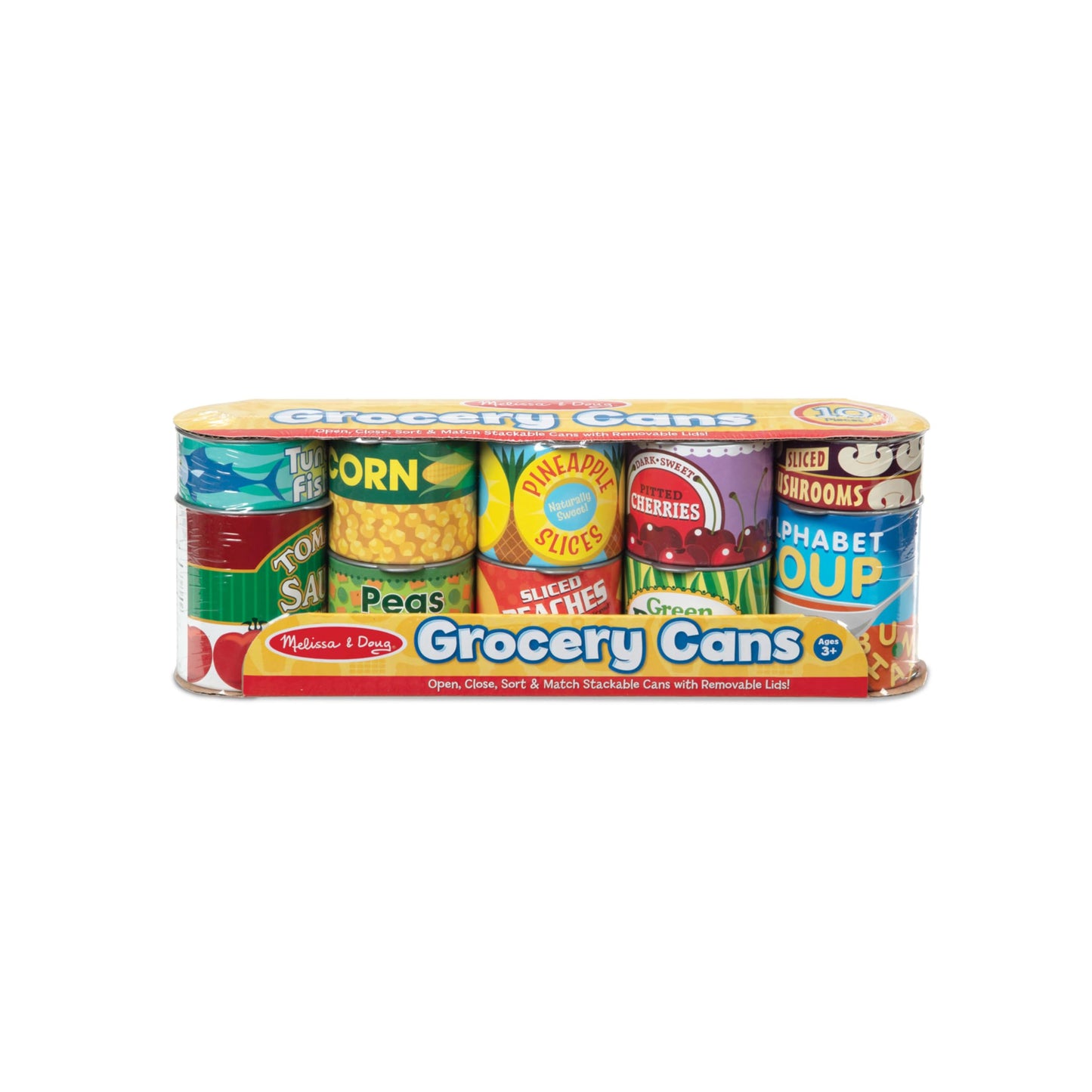 Melissa & Doug Let's Play House, 10 Grocery Cans with Removable Lids, Toy Food & Play Kitchen Accessories, Preschool Learning Toys for Girls & Boys 3+