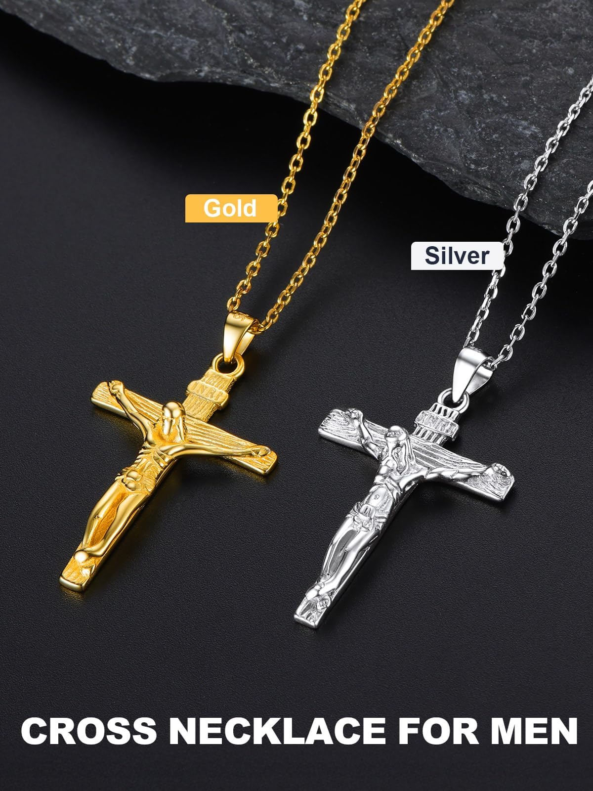 U7 Crucifix Cross Necklace 925 Sterling Silver Crucifix Necklace Cross Pendant for Women Men