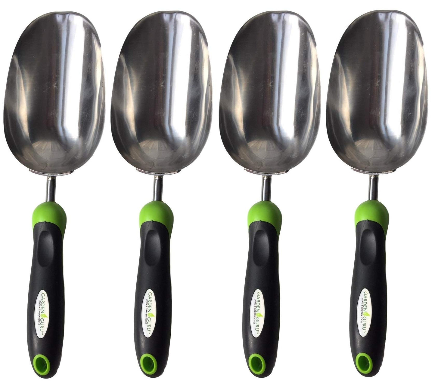 Garden Guru Super Strong Garden Scoop Trowel Shovel Transplanter - Stainless Steel - Rust Resistant - Ergonomic Grip - Perfect Hand Shovel for Gardening Transplanting and Digging (4 Pack)