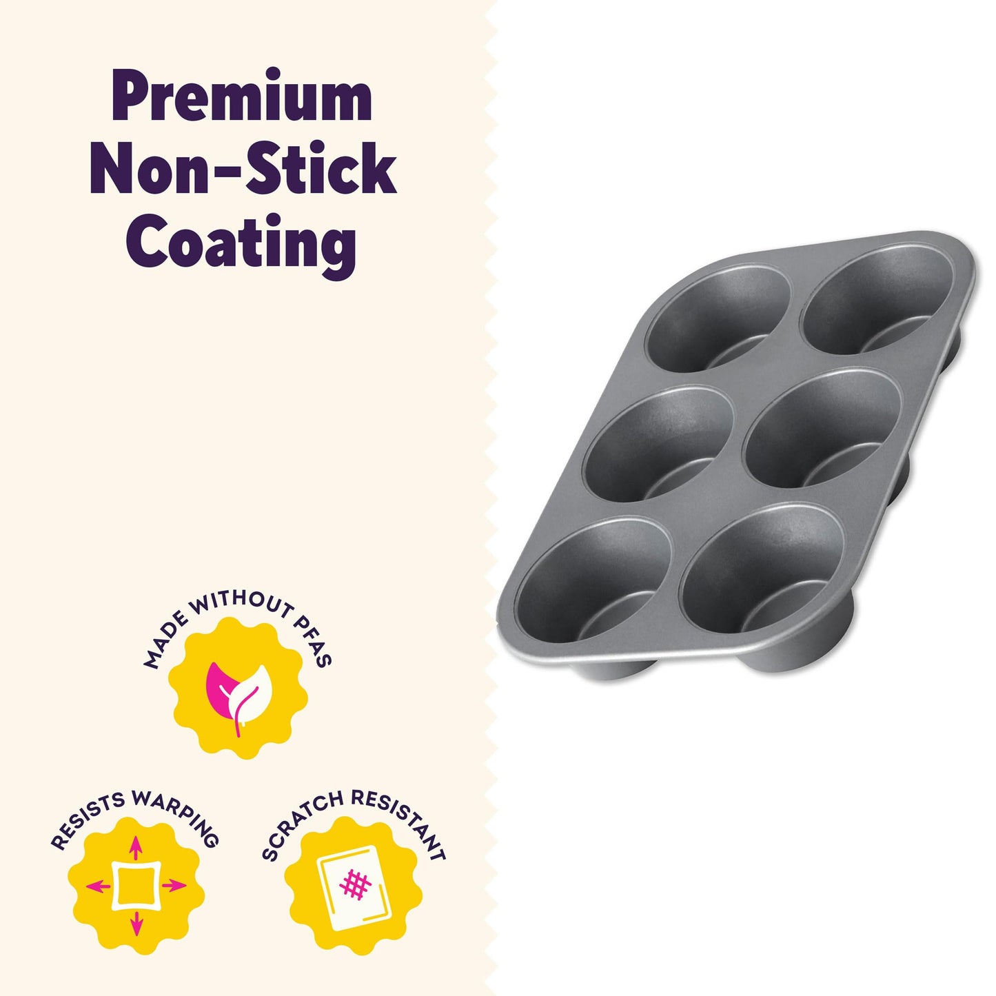 Wilton Everyday Non Stick Jumbo Muffin Pan for Oversized Muffins and Cupcakes, Made without PFAs, 6 Cup Capacity