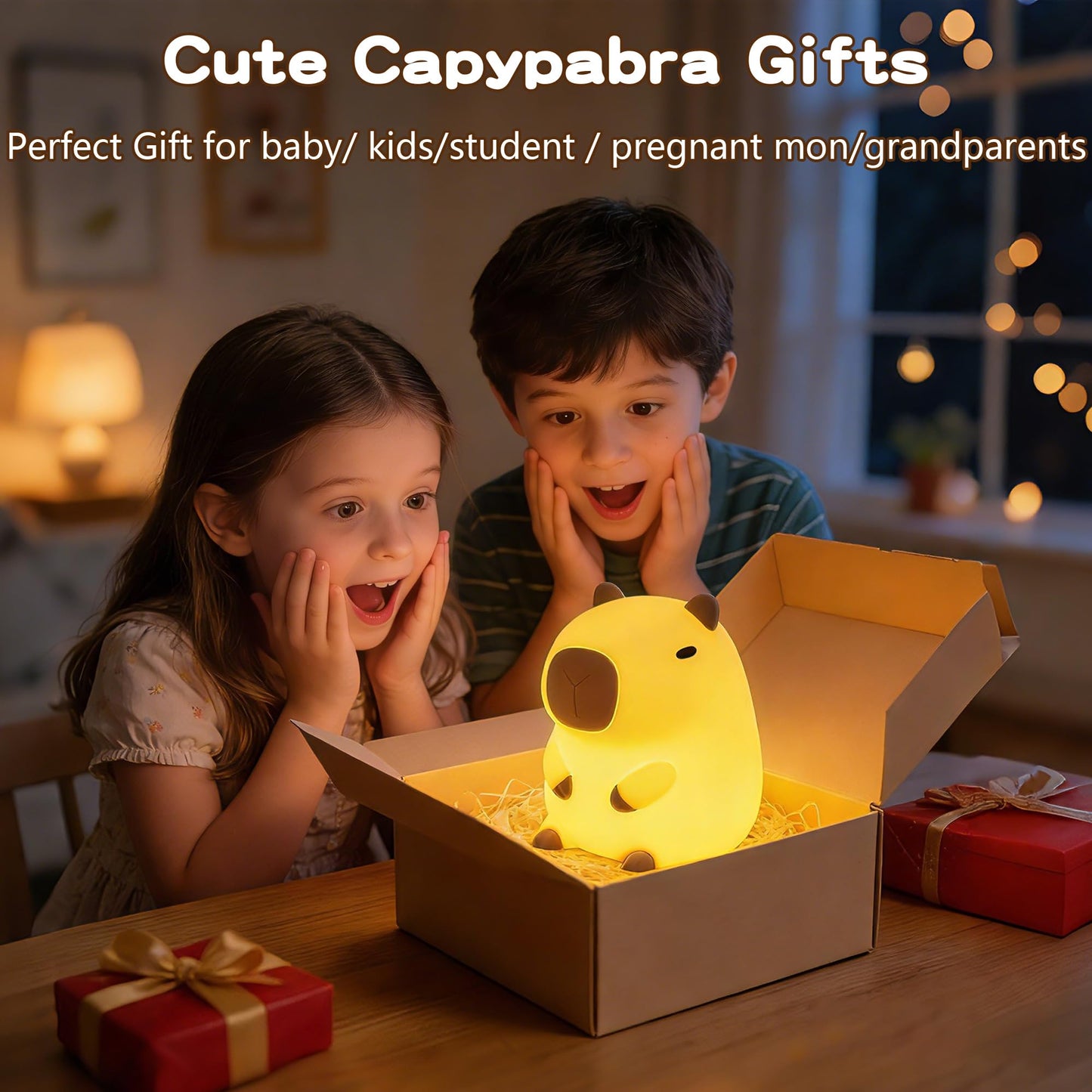 FAMIDUO Capybara Night Light for Kids,Safe Squishy Silicone Nursery Light with Timer,Dimmable & Rechargeable Touch Bedside Lamp, Cute Capybara Gifts for Boys Girls Toddlers, Baby & Kids Room Decor