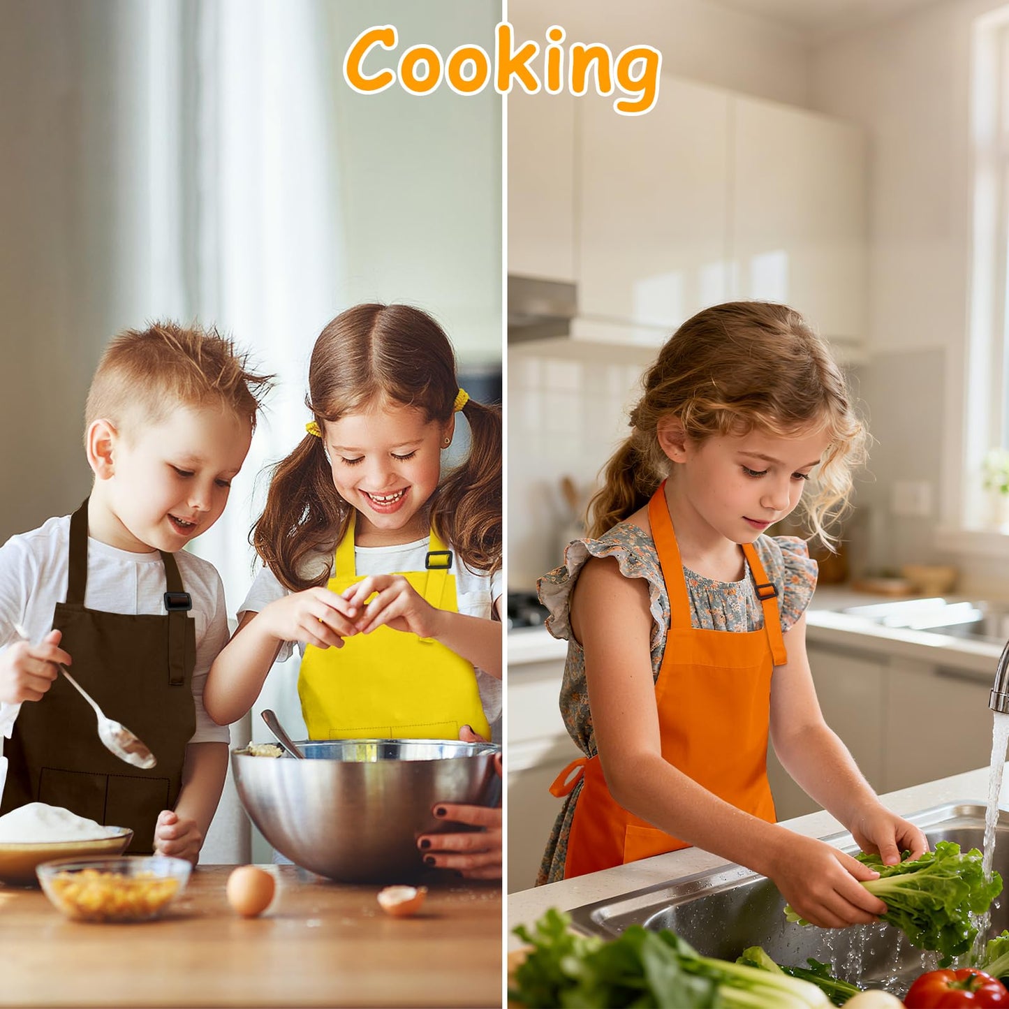 IAGBIBUI 12 Pack Kids Aprons Bulk with 2 Pockets Adjustable Chef Art Apron Kids Painting Aprons for Cooking Baking Crafting Grilling for Boys Girls Age 6-13 Years(12 Colors)