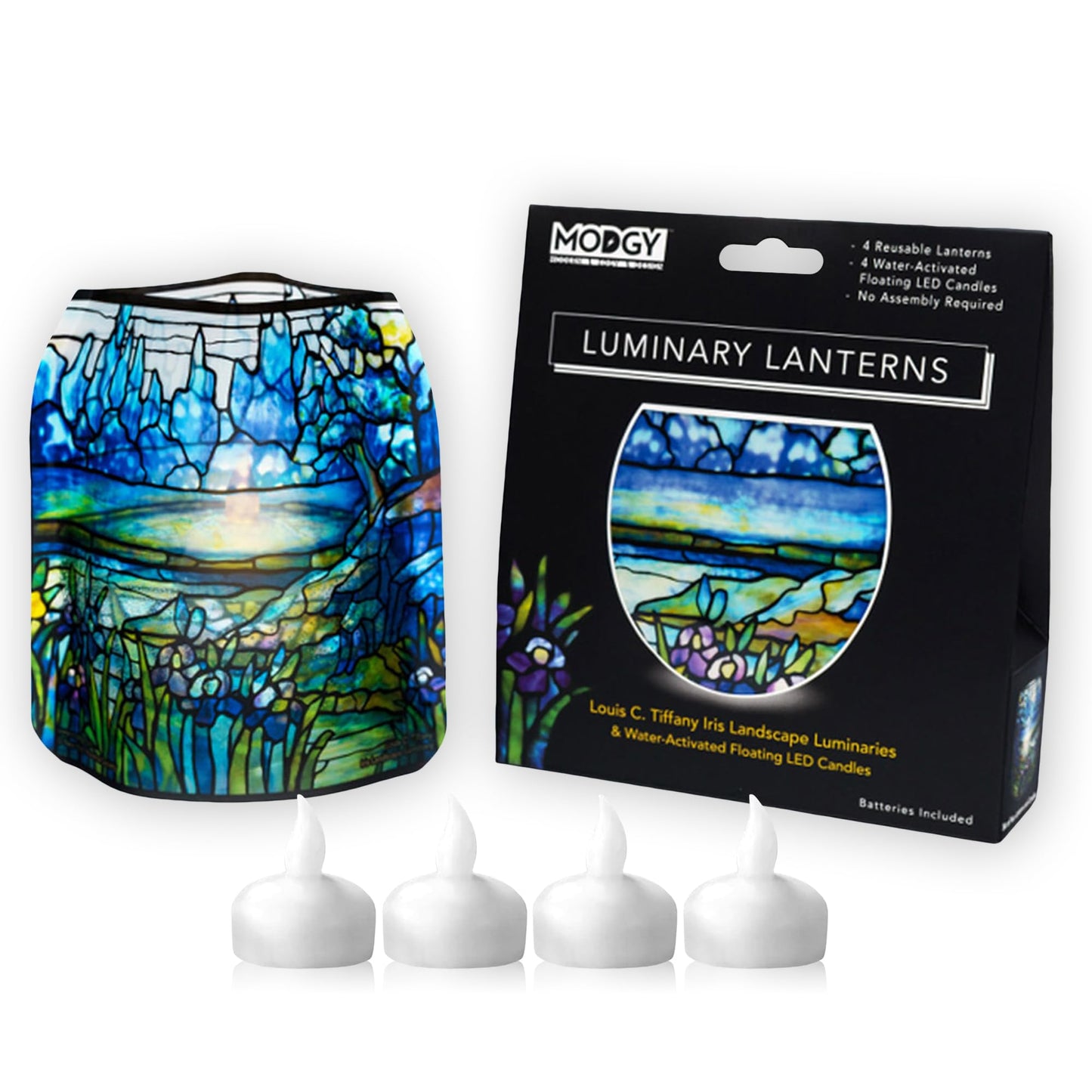 MODGY Luminary Lanterns Floating LED Candles with Batteries Included - Luminaries are Great for Weddings, Parties, Patios & Celebrations of All Kinds (Iris), Pack of 4