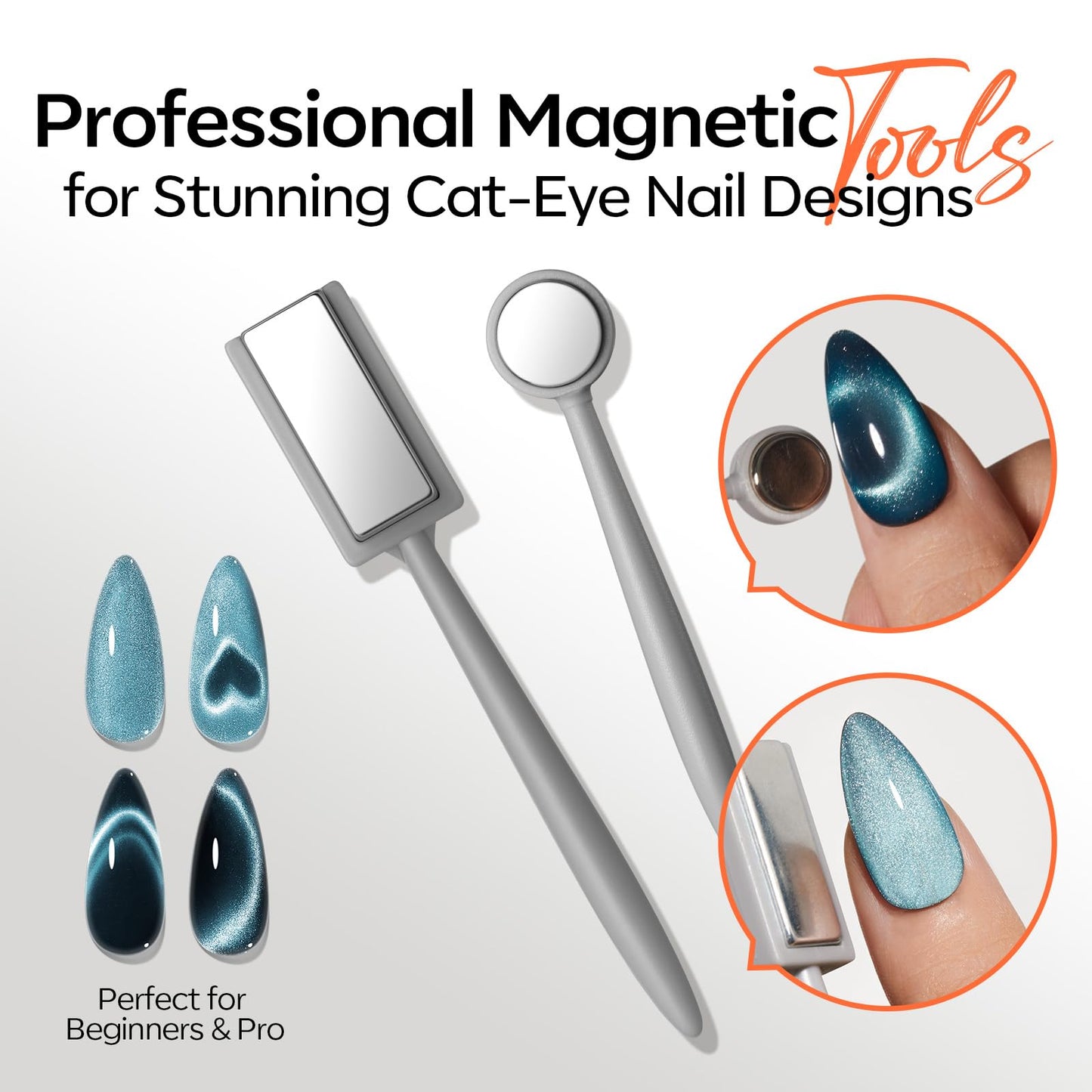 modelones Cat Eye Magnet Set, Heart French Cateye Gel Polish Nail Tools Kit Dual-Head 3 IN One Magnets Pen Heart Round Square Flower Glassy Moon Multi Effect Nail Art Designs Home DIY Salon Use