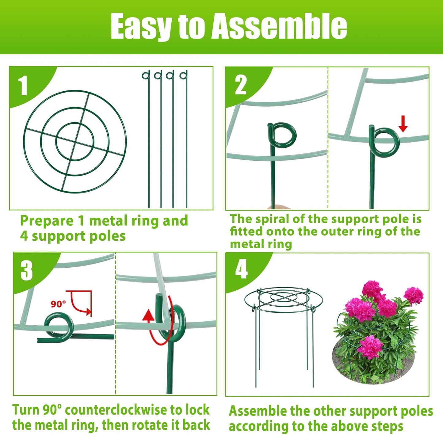 8 Pack Peony Cages and Supports, 11.5" Dx16 H Plant Supports for Outdoor Plants, Heavy Duty Metal Peony Support Cage Flower Support Rings, Plant Support Ring for Rose Tomato Hydrangea Strawberry