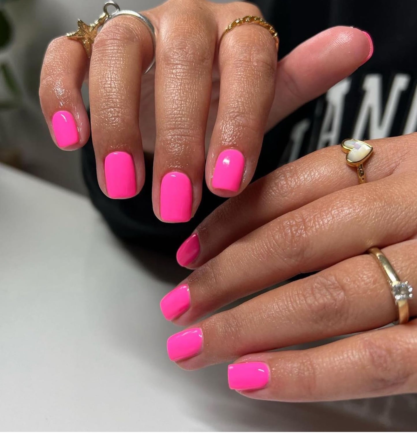 Hot Pink Press on Nails Short Square Fake Nails Glue on Short Square Nails Press ons, Soft Gel Acrylic Glue on Nail Stick on for Women Thick Reusable Solid Color 24pcs