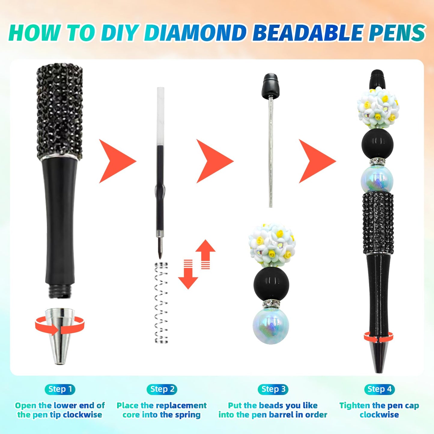 DASTTUIS 150 Pcs DIY Diamond Beadable Pen Kit - 50 Plastic Rhinestone Beaded Pens Bulk with Refills & Bags - Fancy Cute Glitter Pens for Crafting, Students & Teachers – School Supplies (Advanced)