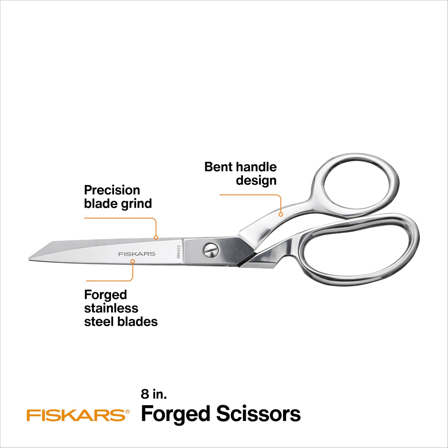Fiskars Forged Scissors - 8" Stainless Steel - Paper and Fabric Scissors for Office, Arts, and Crafts - Silver
