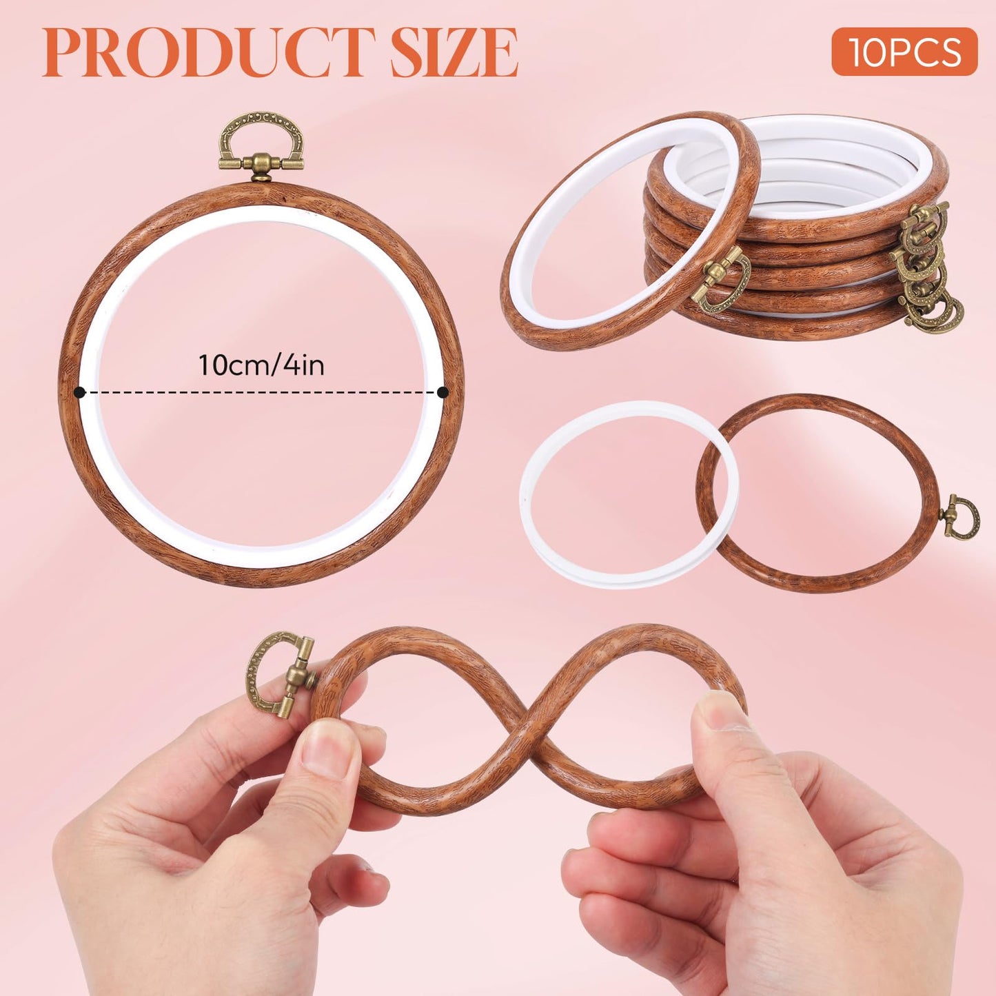 10 Pcs 4 Inch Mini Embroidery Hoops, Imitated Wood Round Frame Set for DIY Beginners, Cross Stitch Display, Handmade Gift for Christmas Home Decor