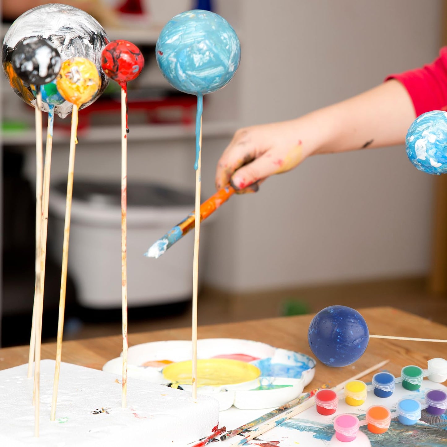 64 PCS Solar System Project Kit, Solar System Model Kit with 13 Mix Foam Balls, Solar System Toys for Kids 3-5, Learn Planets Science Kit School Project Supplies of Bamboo Sticks, Flags, Brushes
