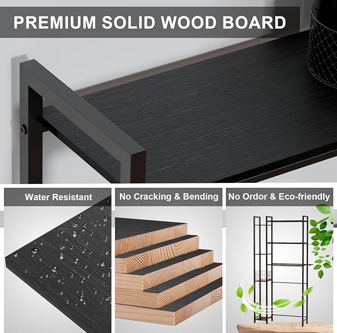 31.5" Wide Over The Toilet Storage, Solid Wood Over Toilet Bathroom Organizer with Paper Holder, Hooks, Side Shelf, 7-Tier Metal Over Toilet Shelves Rack for Laundry, Dorm Room, Balcony, Black