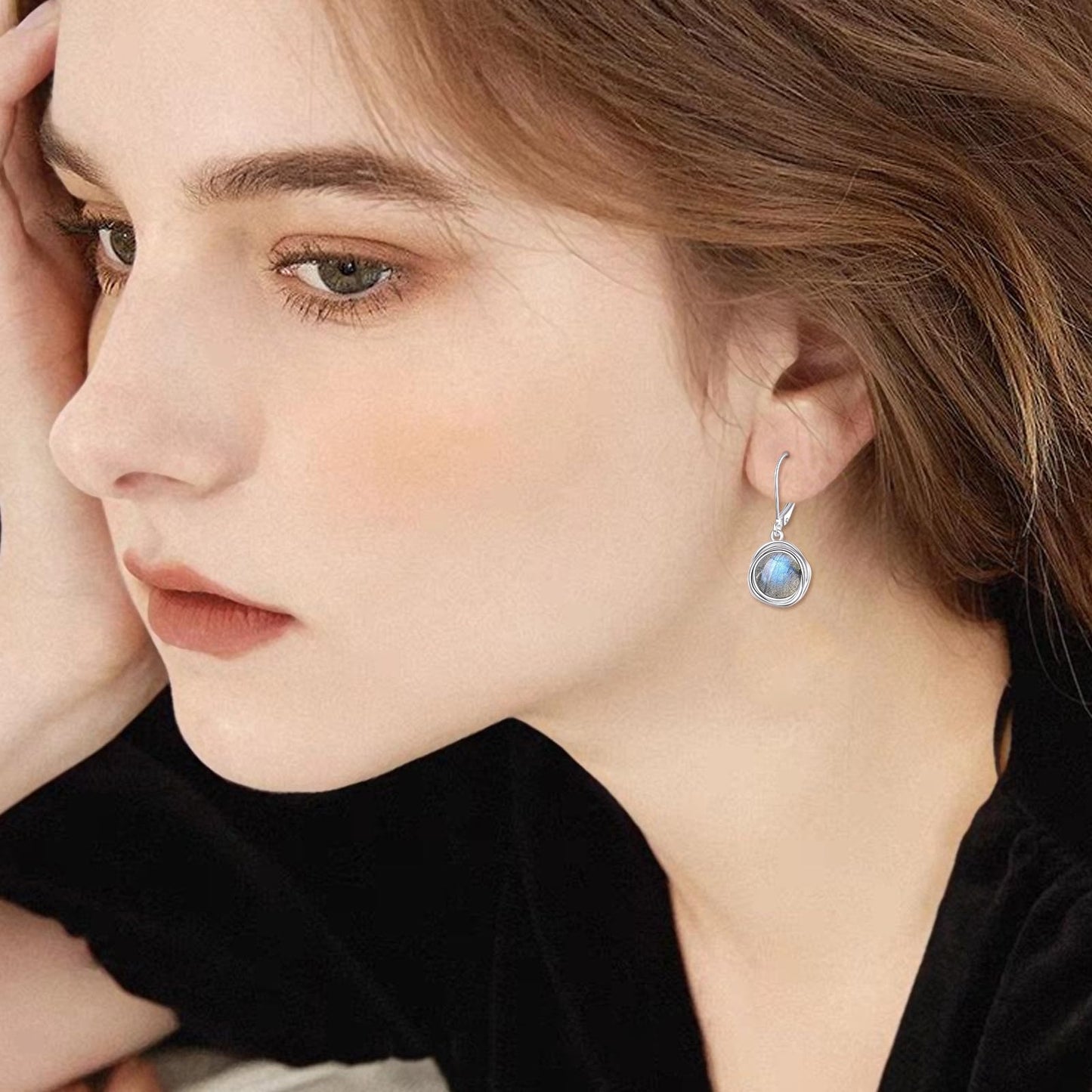 POPLYKE Labradorite Earrings Dangle for Women 925 Sterling Silver Leverback Earrings for Women Labradorite Jewelry Birthday