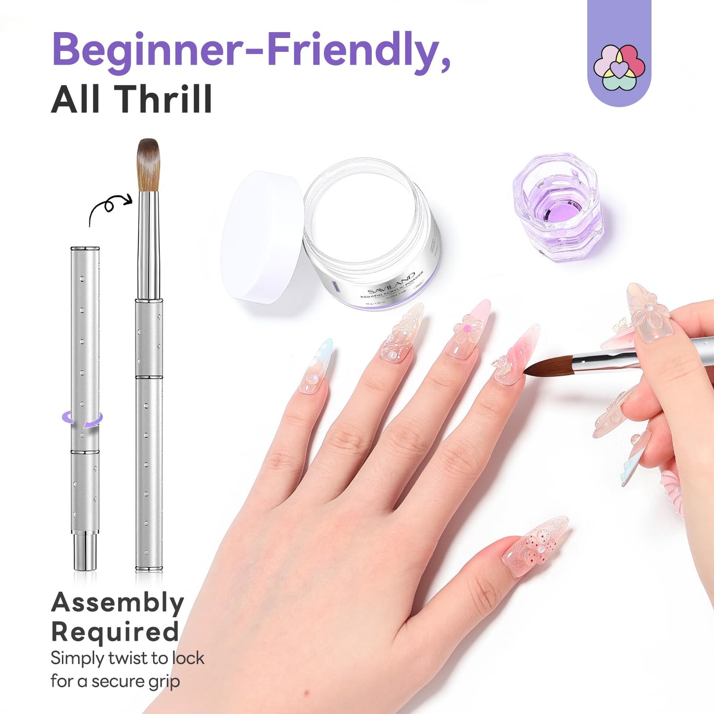 SAVILAND Acrylic Nail Kit Low Odor: Bio-Sourced Nail Kit Acrylic Set with Bio-Based Keratin Clear Powder and Liquid Set Size 12 Kolinsky Brush File Forms & Tools for Professionals Home Salon Manicure