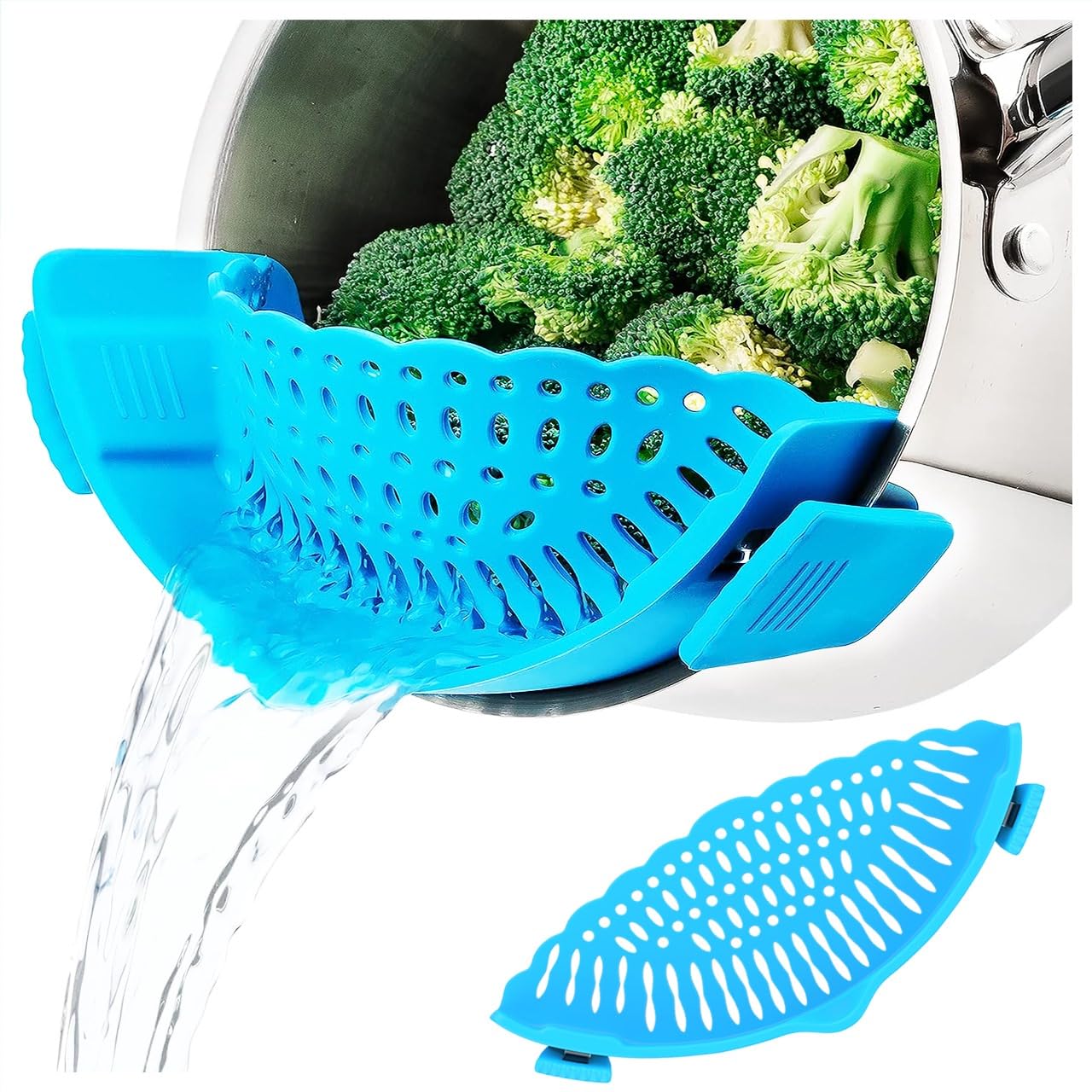 Silicone Pasta Strainer Insert - Clip On for Pots & Pans - Easy Pasta Draining