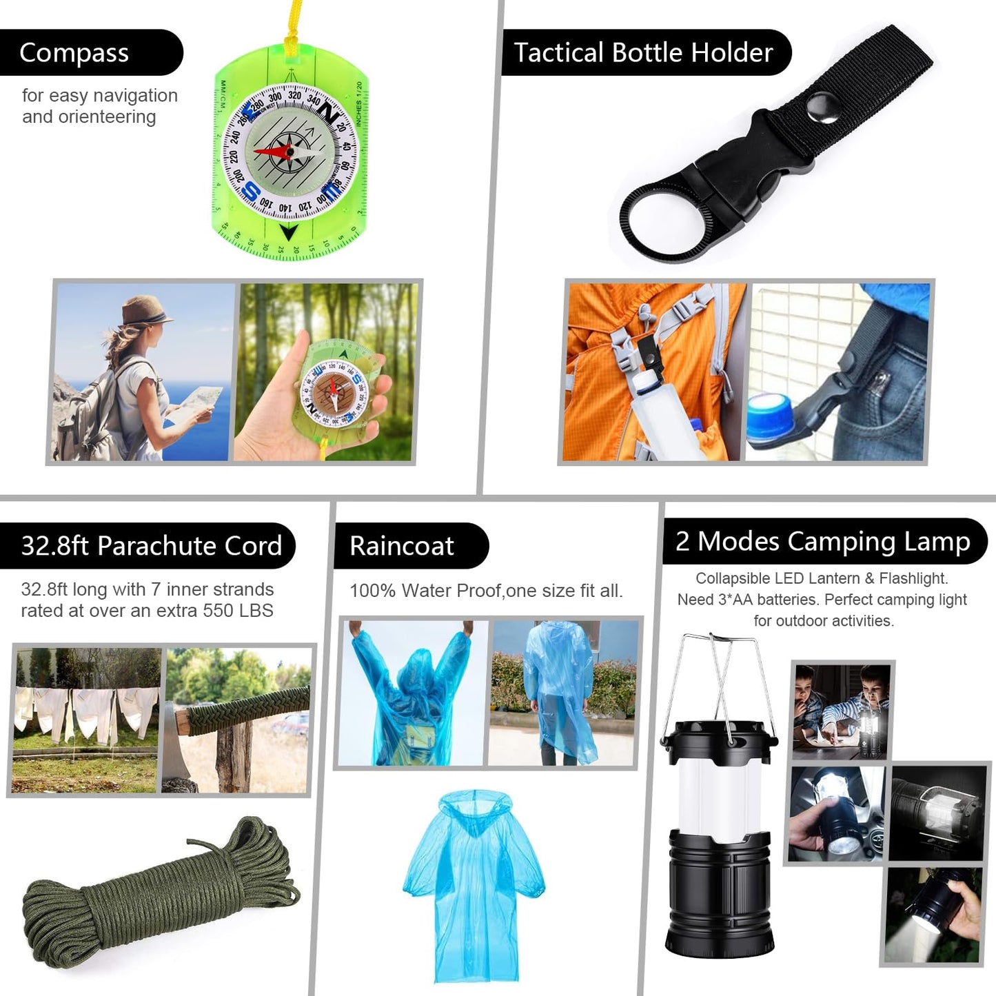 Survival Kit, 151 Pcs First Aid Kit Survival Gear and Supplies Emergency Kit with Bug Out Bag Tactical Military Grade Molle IFAK for Camping, Earthquake, Hiking, Hunting, Gifts for Men Dad (Black)