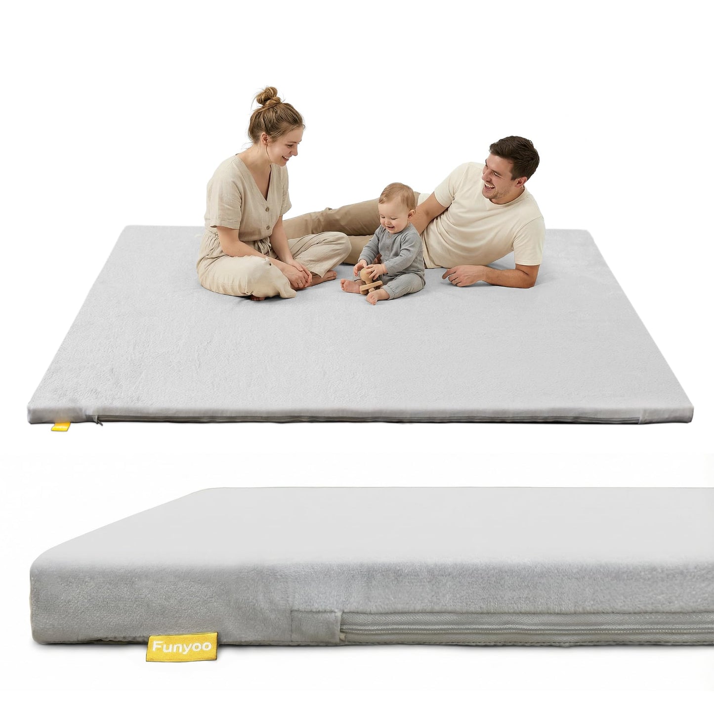 Funyoo 79" ×71" Padded Baby Play Mat for Floor, 1.3" Thick Machine Washable Foam Playmat, Soft Tummy Time Crawling Playpen Mat with Non-Slip Bottom, Fits 79" x71" Playpens