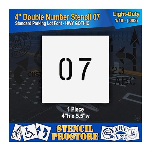 Pavement, Curb, and WheelStop Stencils - 4 inch Double Number Stencil - (07) - 4" x 5.5" x 1/16" (63 mil) - Light-Duty