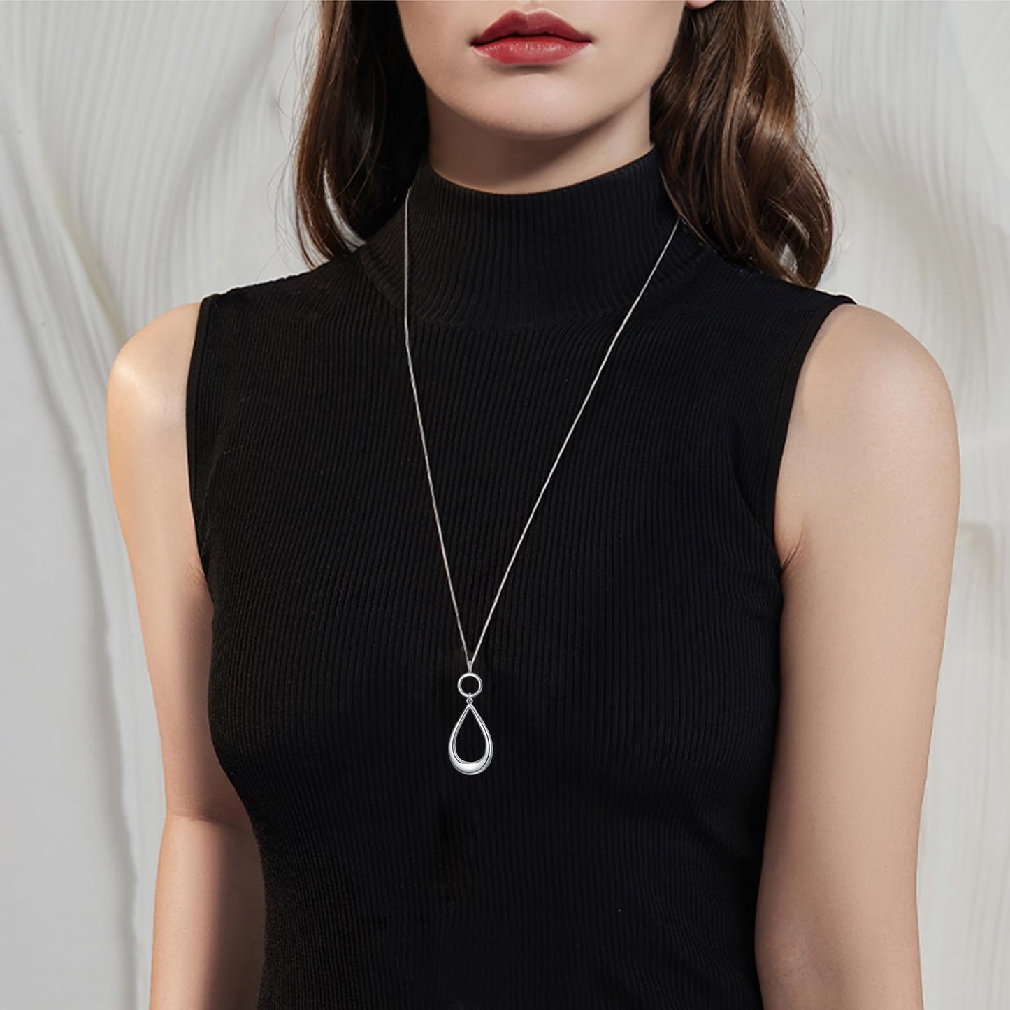 DAOCHONG Long Necklace Teardrop Sweater Necklace Long Chain Waterdrop Necklace for Women