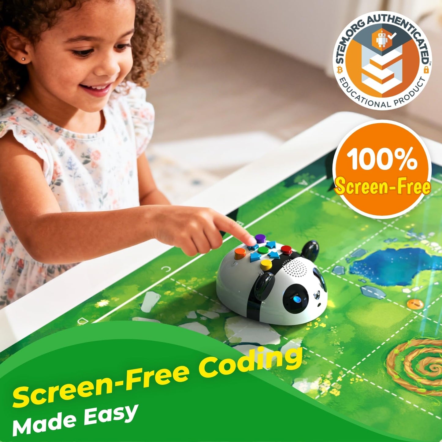 Apitor Robot Panda Coding Robot Activity Set - 48 Pieces, Screen-Free STEM Learning Toy with Smart Sensing & Loops, Educational Programming Gift for Kids Ages 4-5