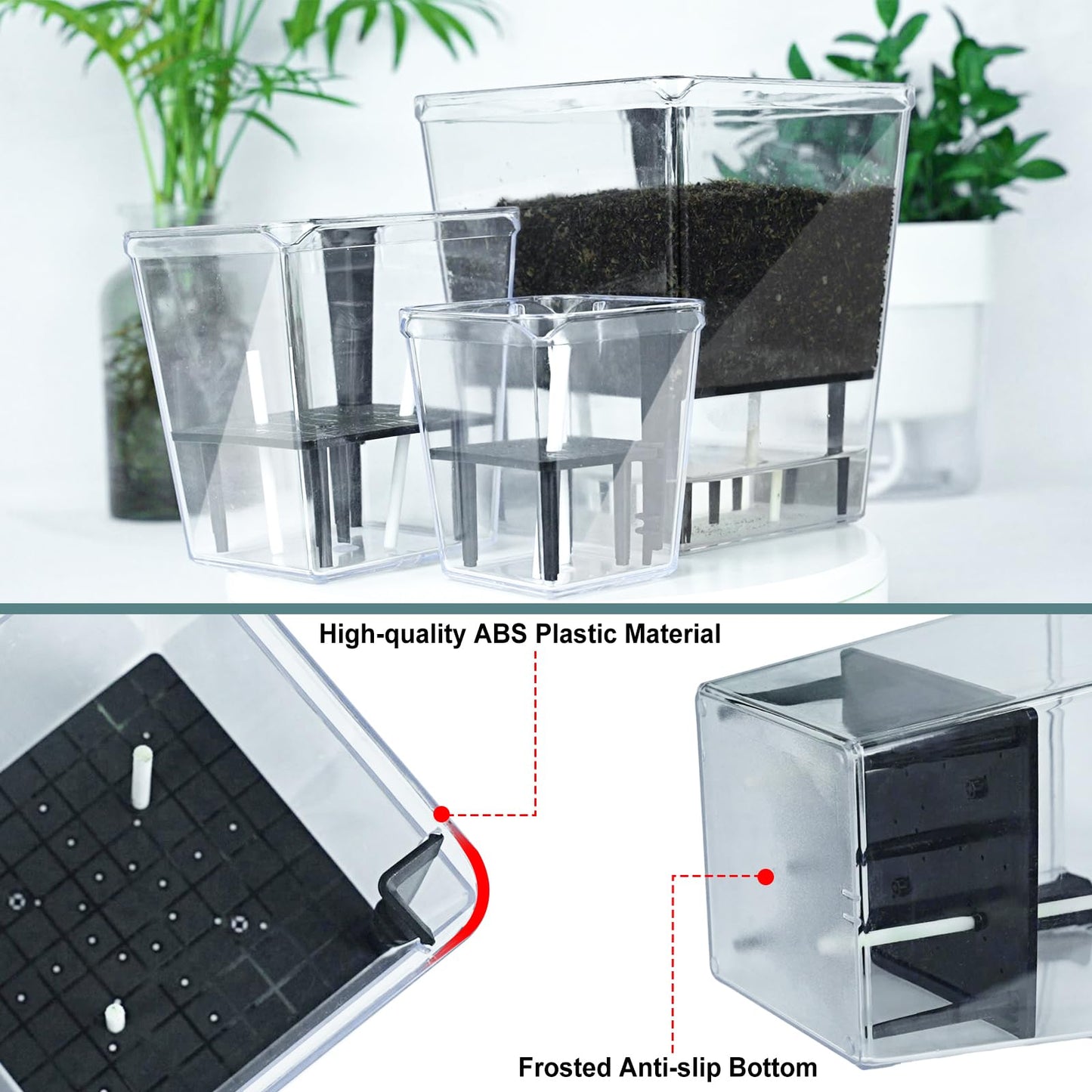 IWNTWY Self Watering Pots Set, 3 Pack 5 Inch for Indoor Plants, Clear Nursery Planter With Deep Reservoir for Spider Plant, Orchid, African Violet