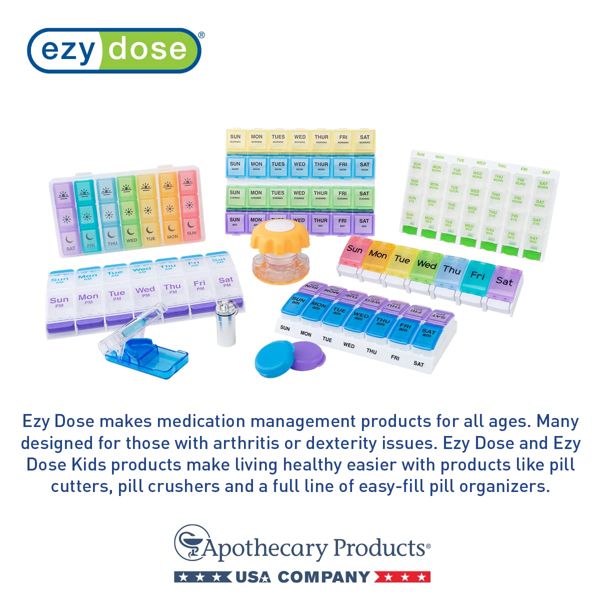 EZY DOSE Weekly (7-Day) Pill Case, Daily Medicine Planner, Vitamin Organizer Container, Large Push Button Compartments, Easy to Use, 3 Times a Day, Spring Open Design, Pastel Rainbow Lids, BPA Free