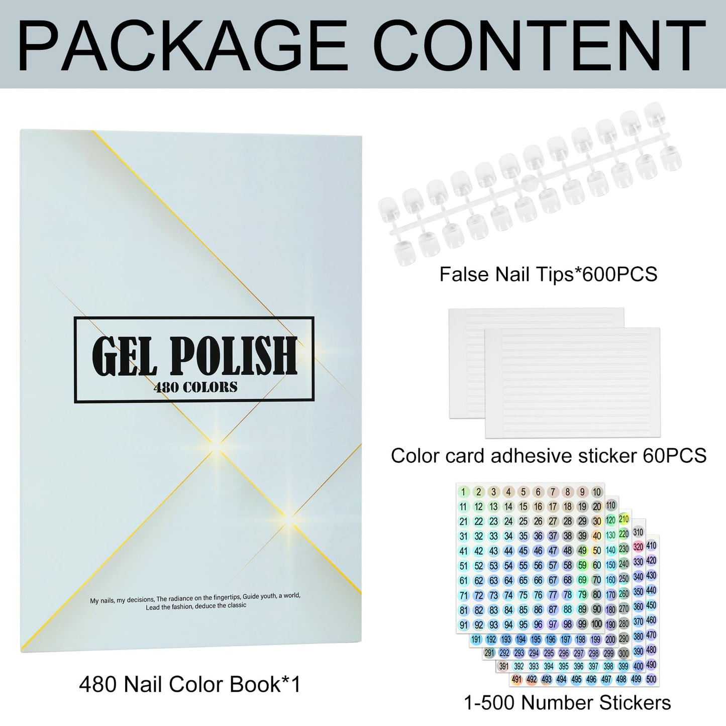 C12rtive 480 Nail Colors Book,Professional Nail Polish Chart Book with 600 Practice Tips & 1-500 Number Labels, Pre-Numbered Slots,Perfect for Salons and Home Use(Starry Sky)