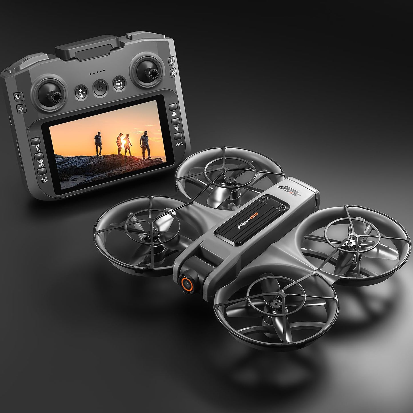 Drone With Large Screen Remote Control (4.92in) , Mini Airplane with Dual Cameras, 2 Batteries, 360° Flips, Full Propeller Guard Protection for Anti-Collision, Brushless Motor, Hovering, Quadcopter with Optical Flow Positioning, RC Helicopter for Adults a