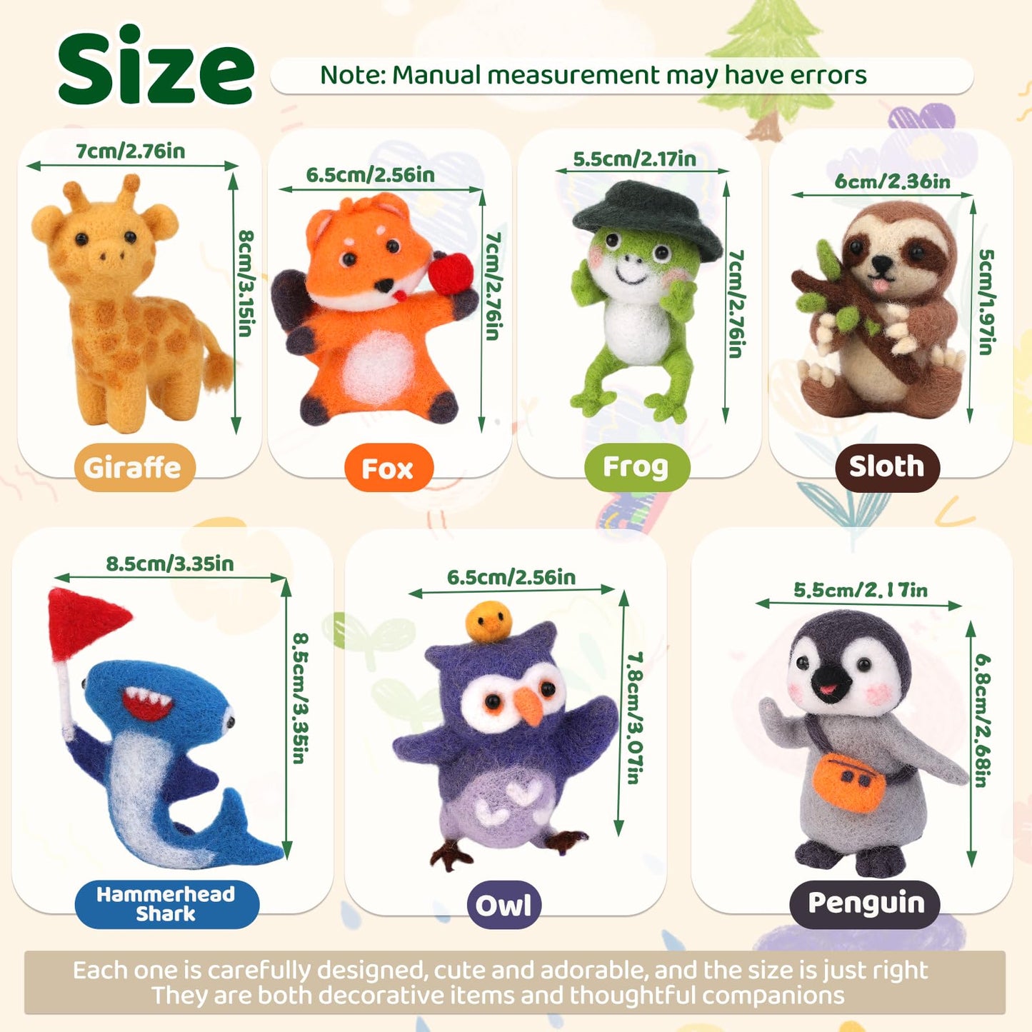 OEHPICC Needle Felting Starter Kit, 7 Cute Buddy Wool Felting Kit, Animal Felt Kit for Beginner Adults with Felting Needles and Instructions for DIY Felting
