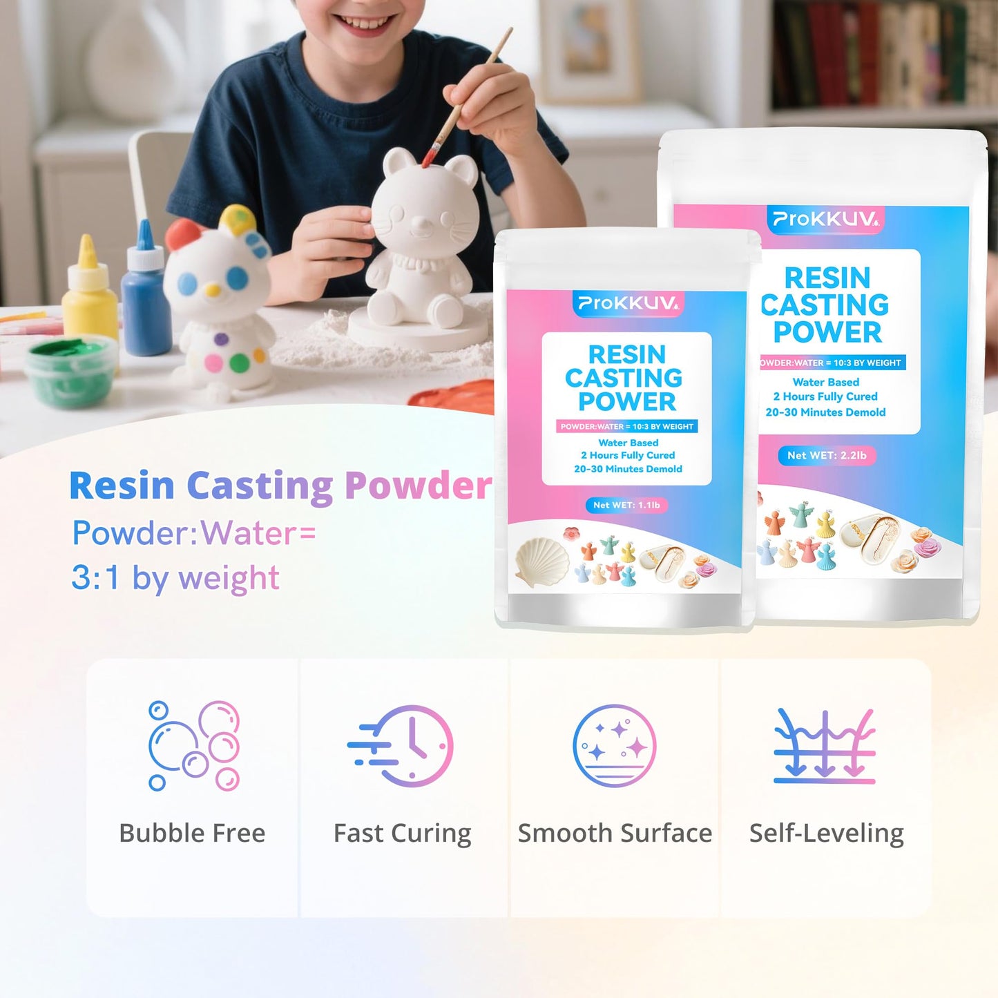 ProKKUV Resin Casting Powder 500G(1.1lb),20-30 Minutes Demold Fast Curing, Casting Kit for Beginners,Plaster Powder, Easy for DIY Trays, Wedding, Mother's Day Gift