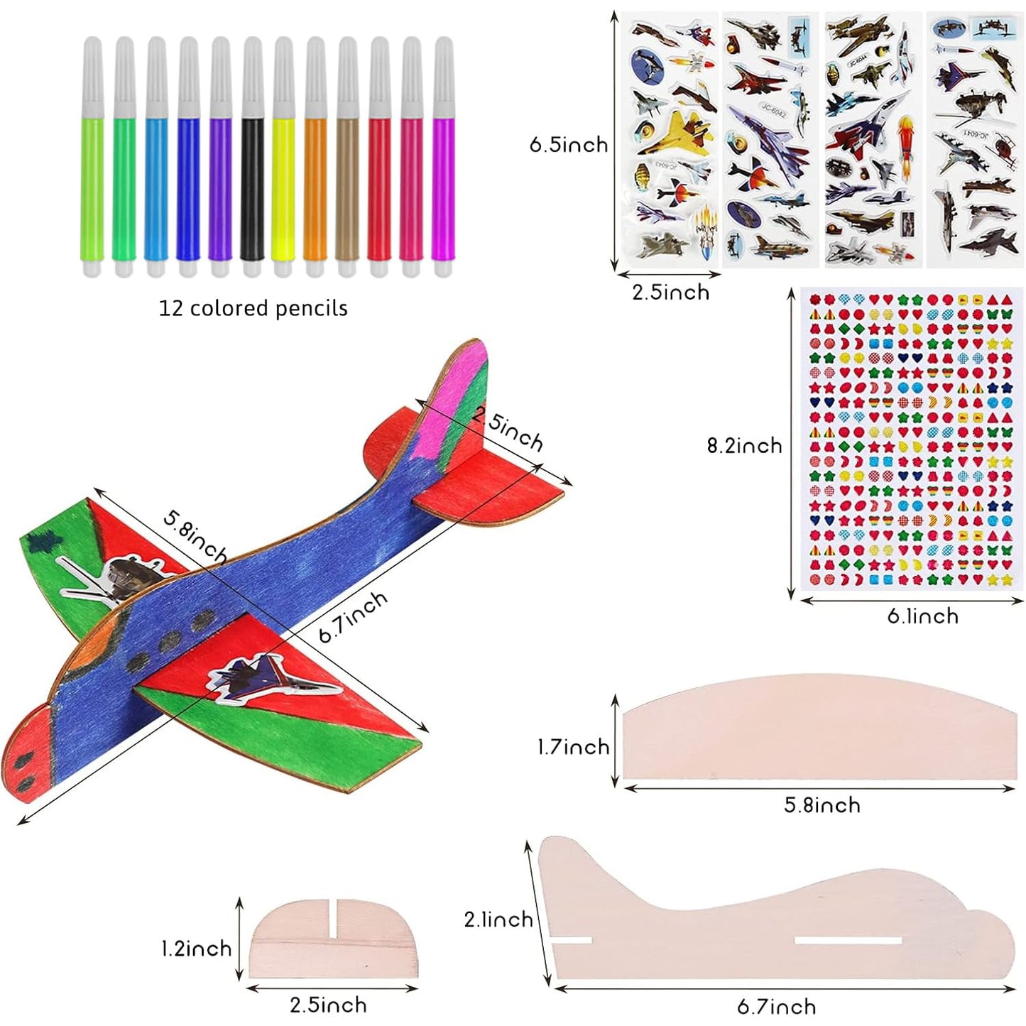 BAPHILE 12 Pack DIY Wood Planes，Mini Airplane Paint and Decorate Wooden Airplane Craft Kits with Decorate Tools for Kids School Craft Decor Projects