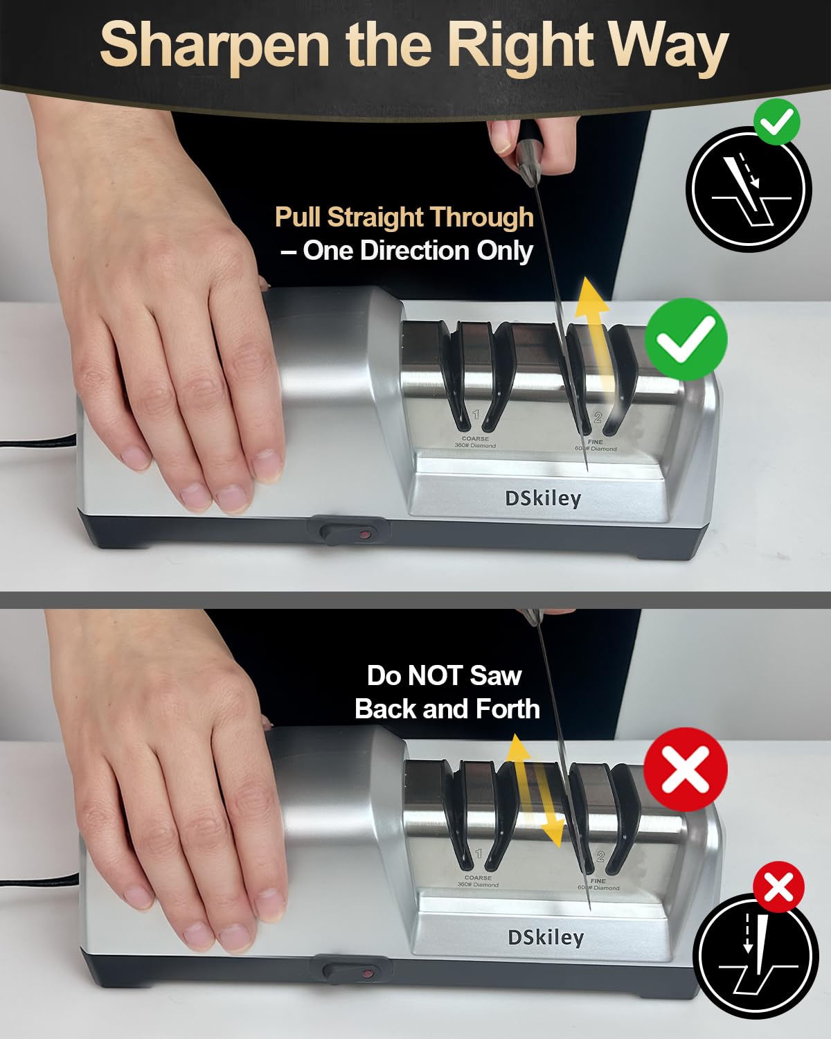 Electric Knife Sharpener for Kitchen – Professional 2-Stage 100% Diamond System with 20° Precision Angle, Fast Sharpening to Restore & Polish Chef Knives (2-Stage Silver)