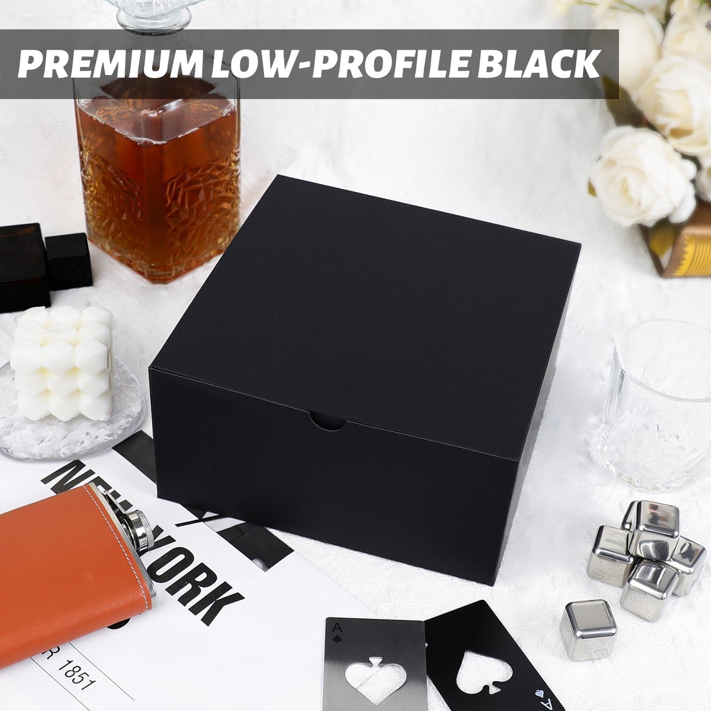 YUEFANBOX Black Gift Boxes with Lids, 8x8x4 inches, 10 Pack – Easy Assemble Bulk Boxes with Bottom Stickers for Groomsmen Proposals, Wedding Favors, Birthdays & Christmas